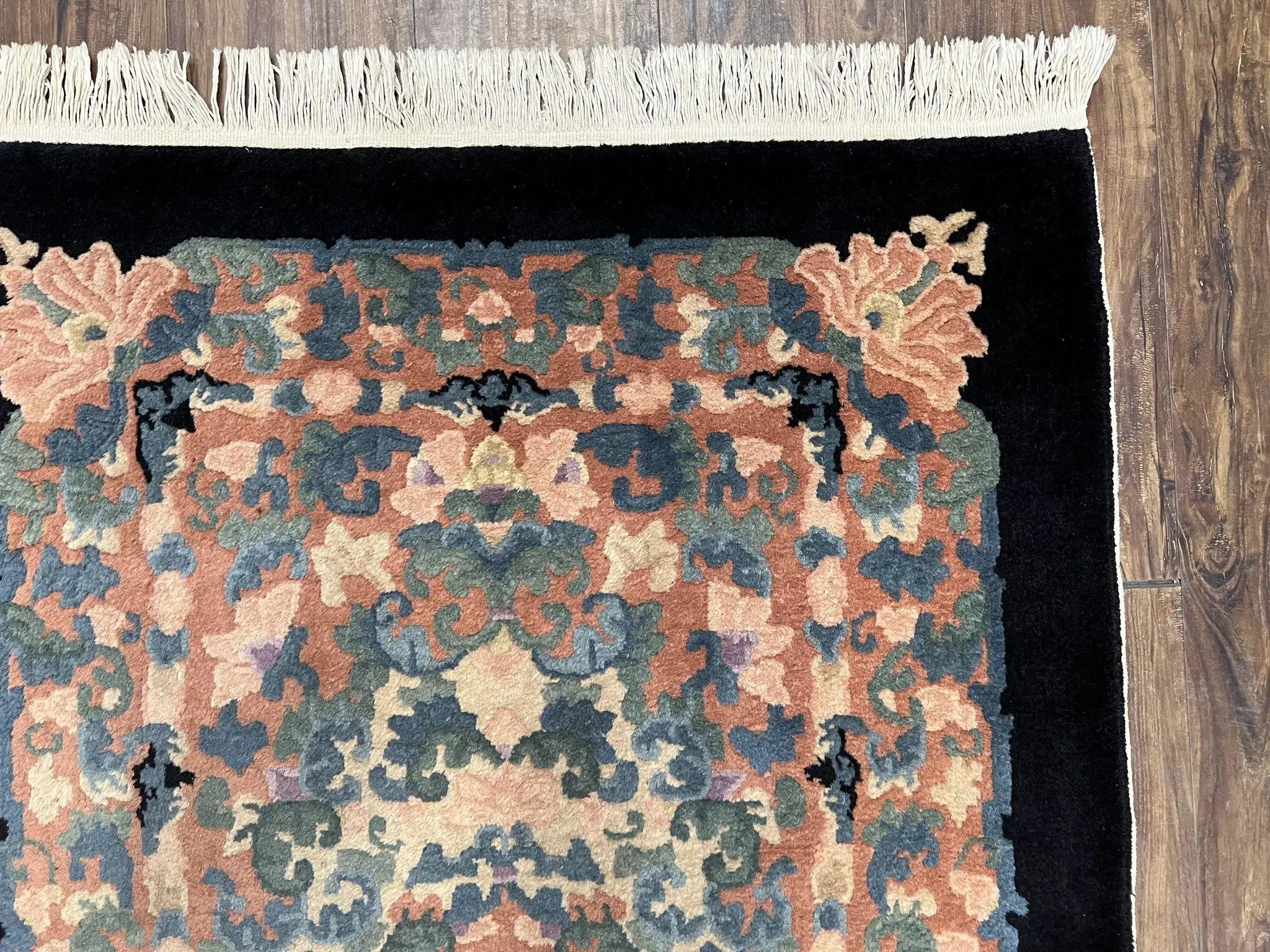 Chinese Art Deco Rug 3x5, Black and Beige Chinese Carpet 3 x 5, Vintage Rug, 1950s Rug, Floral Rug, Handmade Rug, Art Deco Rug, Wool Rug by Jewel Rugs