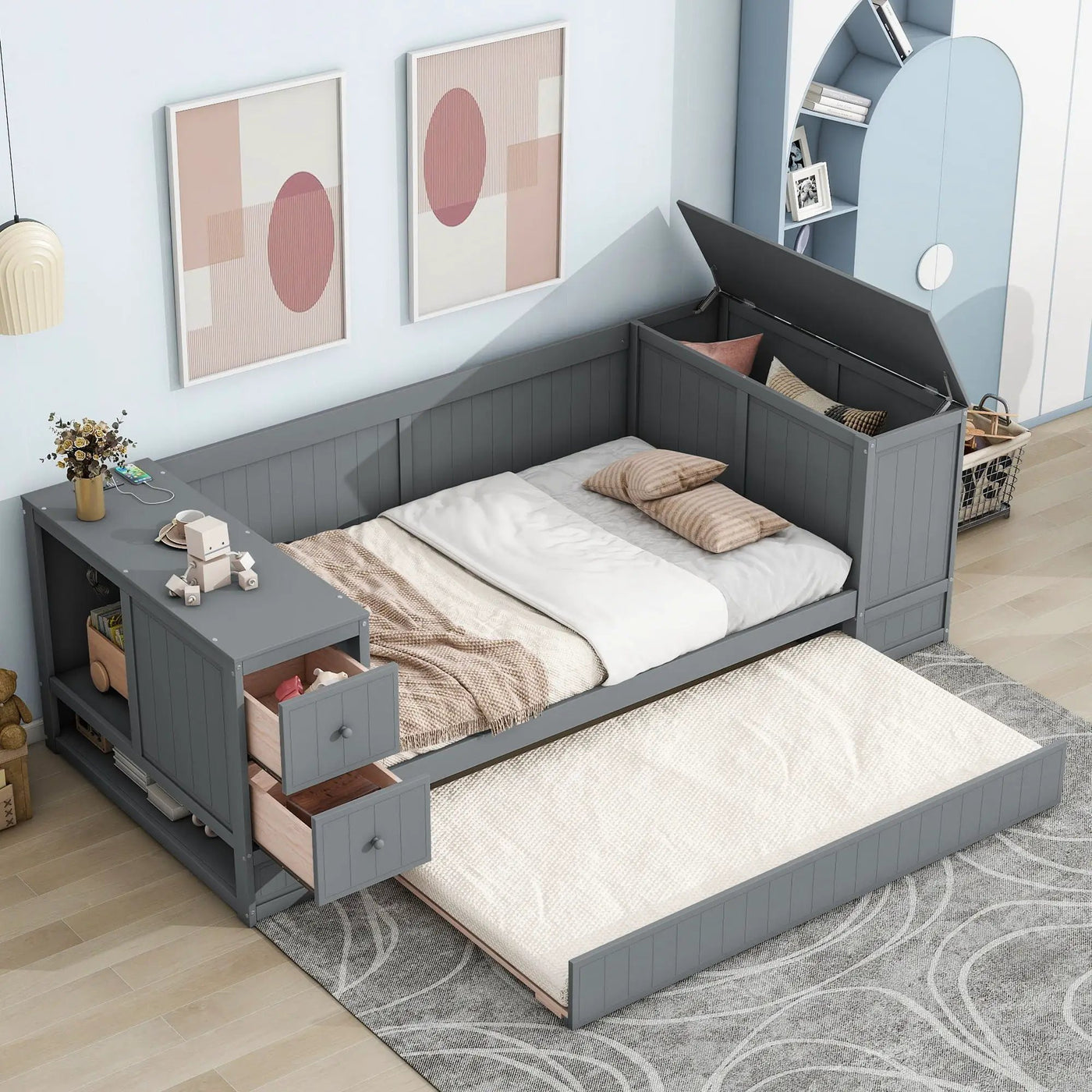 Daybed With Storage Arms, Trundle And Charging Station by HouseOfZazla