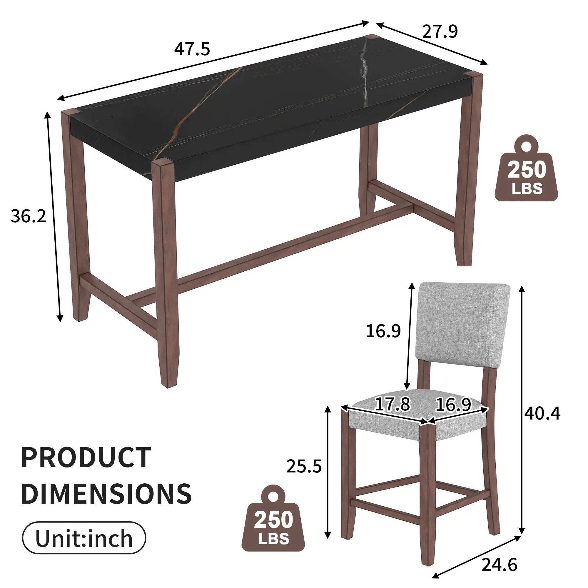 5 Piece Counter Height Dining Set, Bar Table With 4 Upholstered Chairs by Unique Piece Furniture