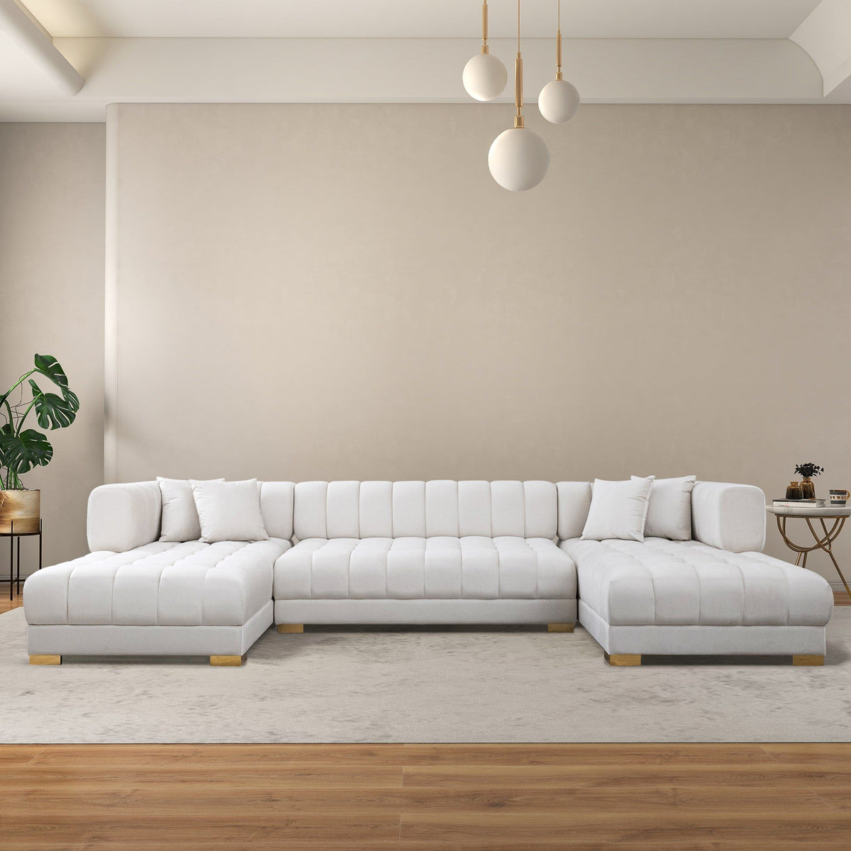 U Shape Corner Sofa with Solid Wood Frame and Plush Cushions - Beige, photo 2 of 7