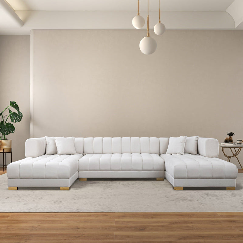 U Shape Corner Sofa with Solid Wood Frame and Plush Cushions - Beige, photo 2 of 7