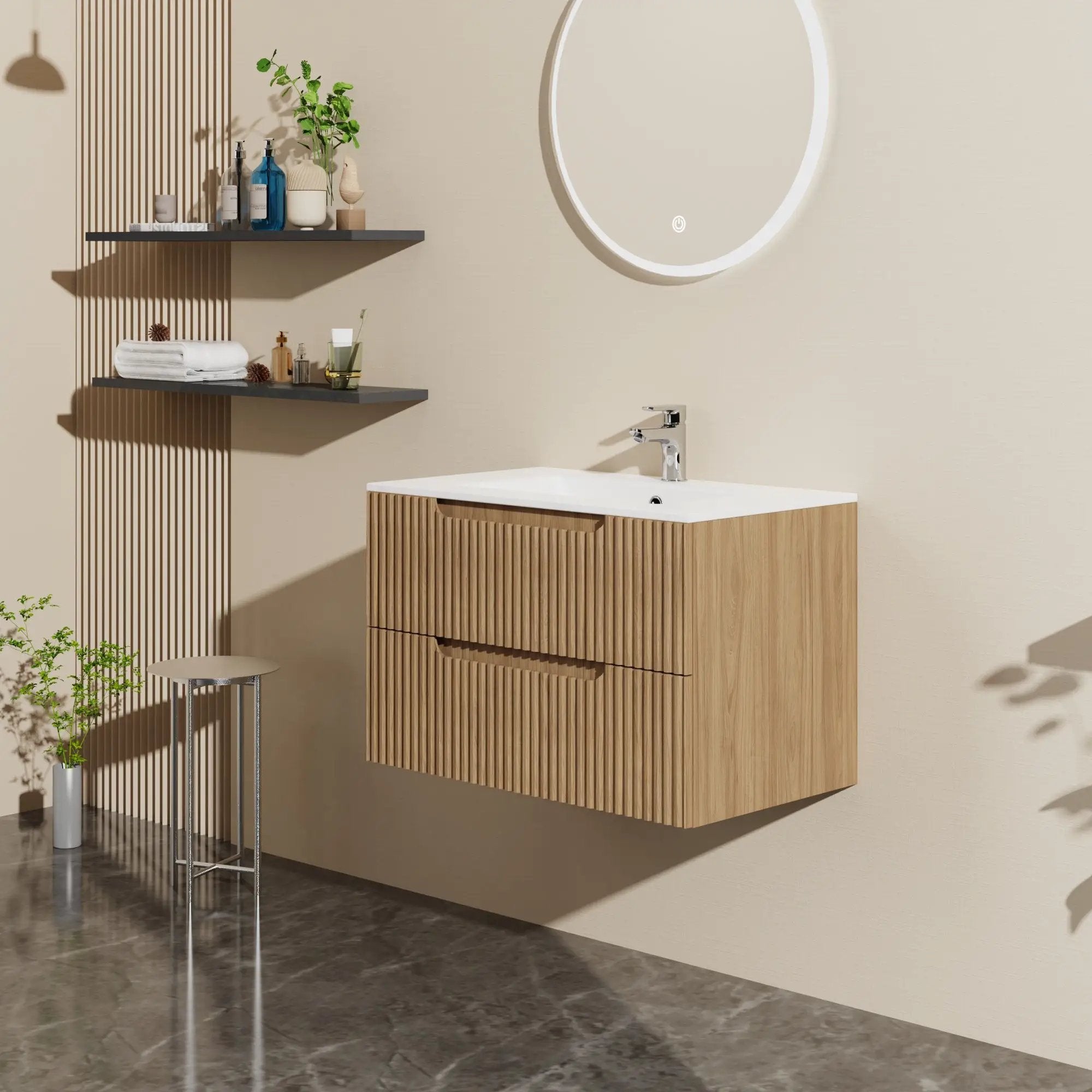 30" Wall Mounted Bathroom Vanity With Sink, Soft Close System, And Spacious Drawers - Walnut by Unique Piece Furniture