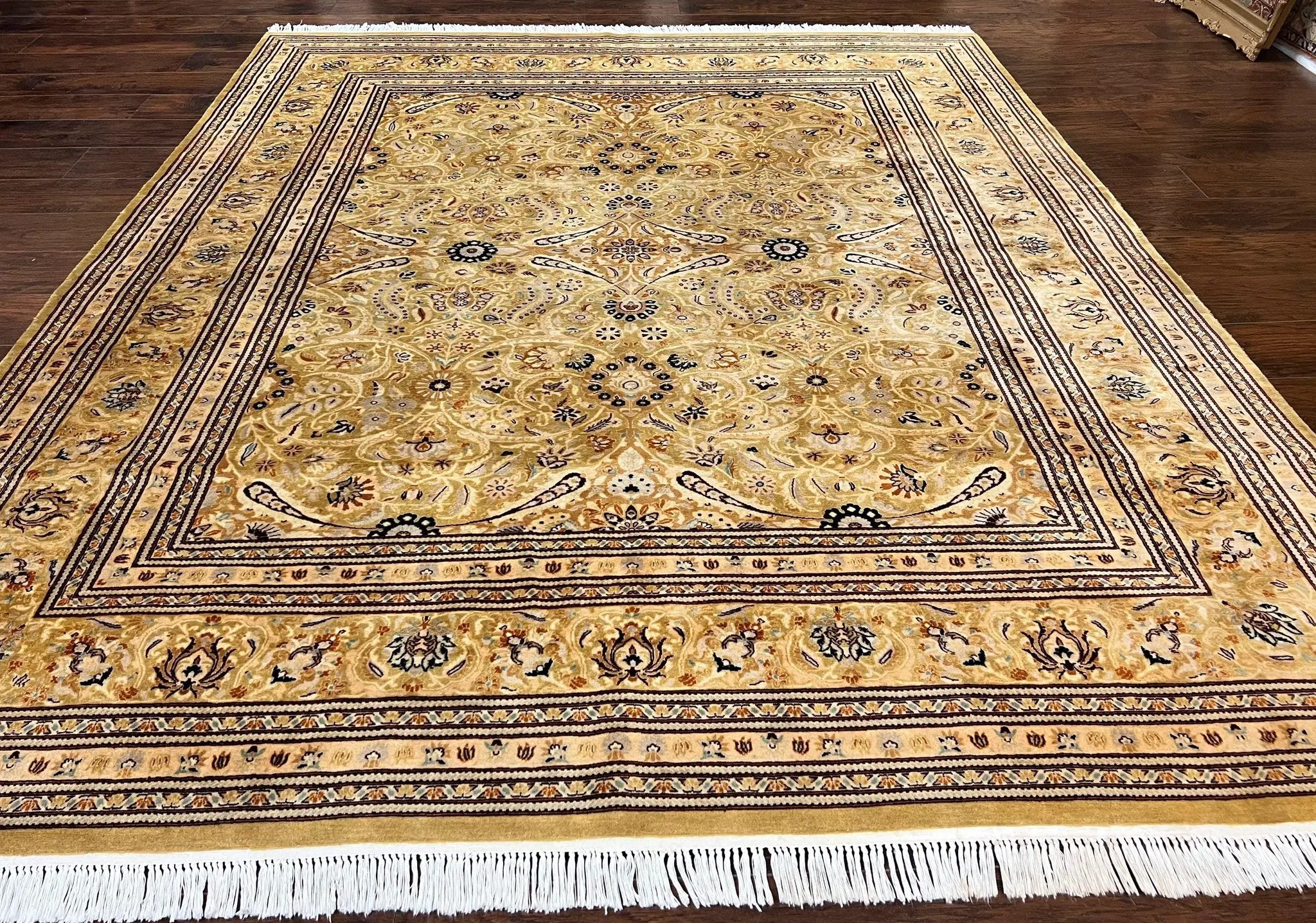 Pak Persian Rug 8x10, Wool Hand Knotted Vintage Carpet, Safavieh Rug, Gold Tan, 270 KPSI by Jewel Rugs