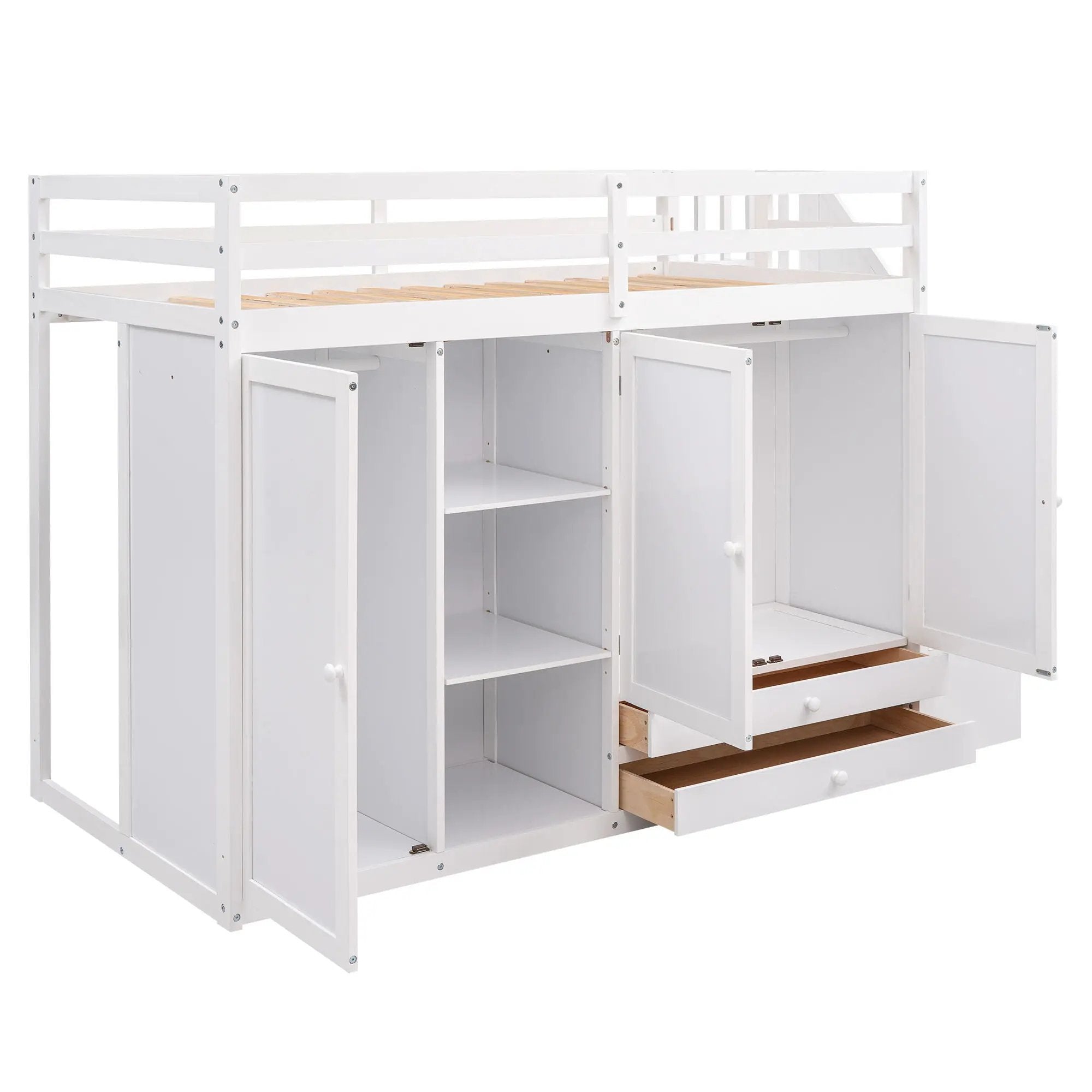 Loft Bed With 3 Shelves, 2 Wardrobes, 2 Drawers, Ladder Storage by HouseOfZazla