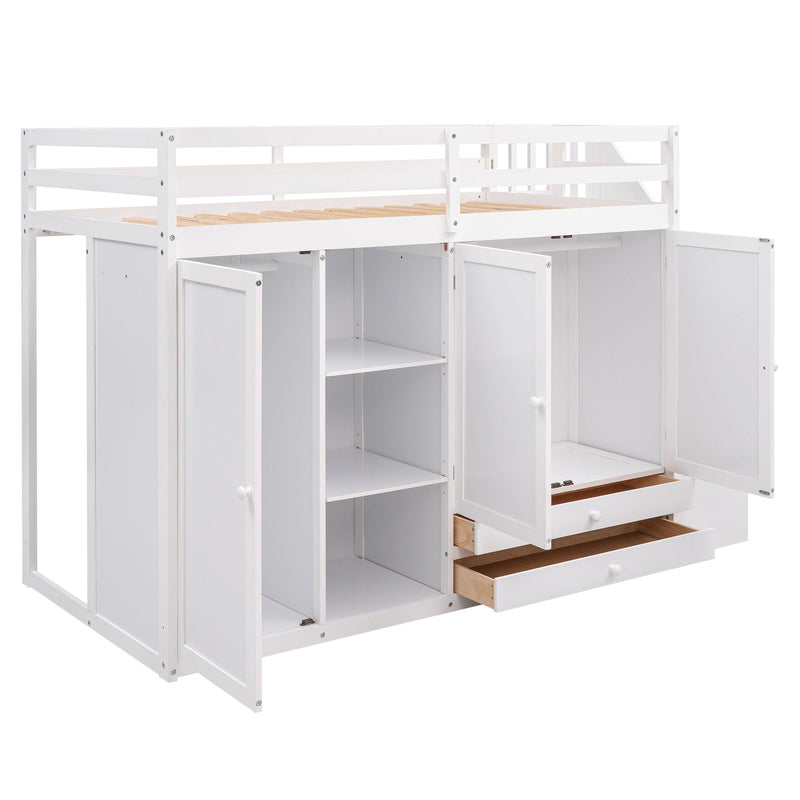 Loft Bed With 3 Shelves, 2 Wardrobes, 2 Drawers, Ladder Storage by HouseOfZazla