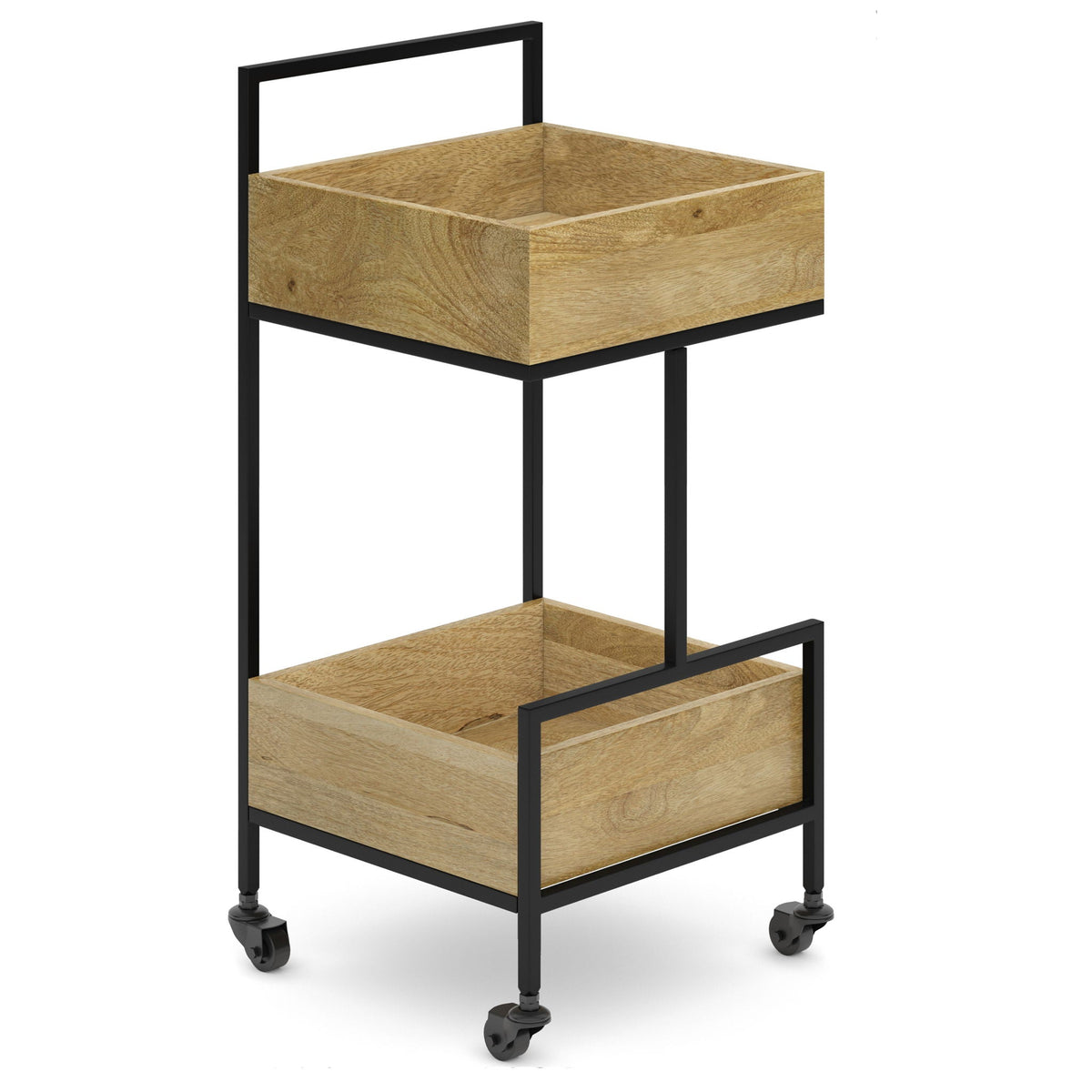 Natural Bar Cart with Mango Wood and Metal Frame - Natural