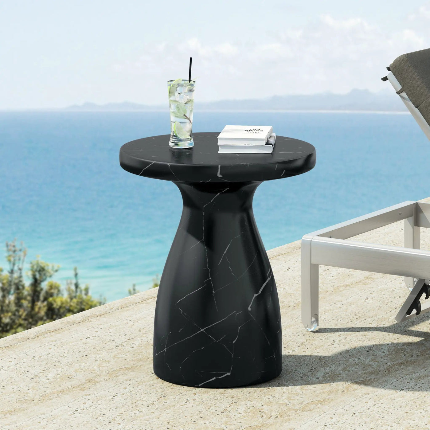 Outdoor / Indoor Travertine Side Table Lightweight by HouseOfZazla