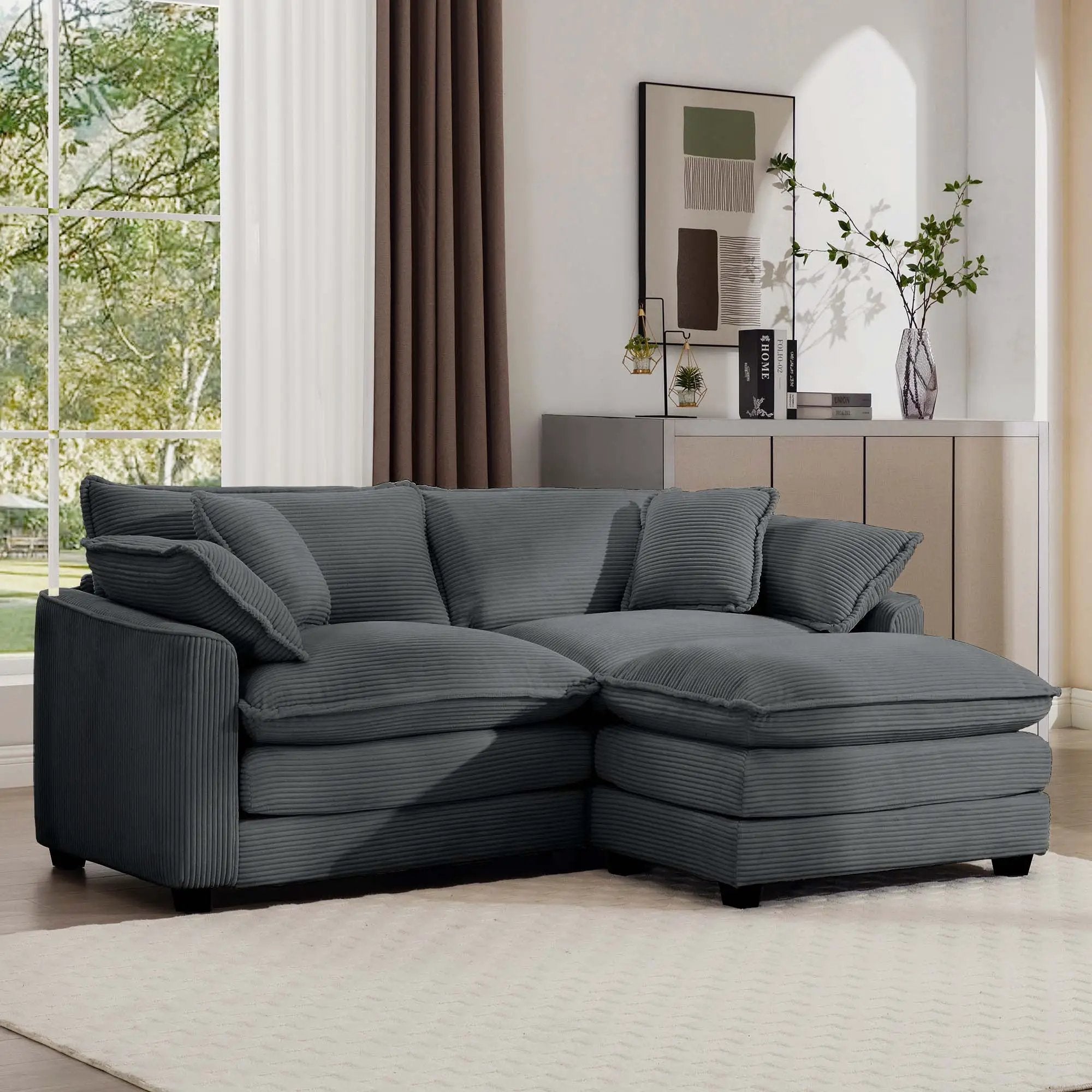 Modern Oversized Modular Cushion Sofa With Ottoman, Low Back, Deep Seating Sofa Set by HouseOfZazla