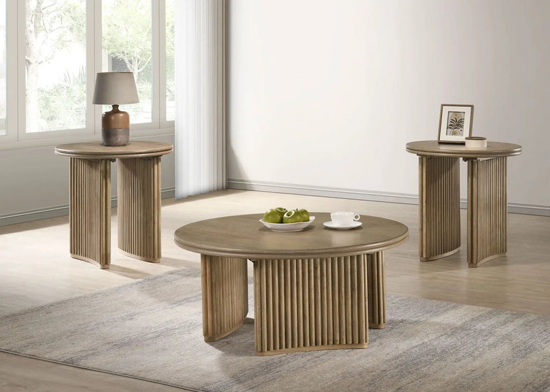 Adina 3-piece Round Coffee Table Set Distressed Light Brown by Unique Piece Furniture