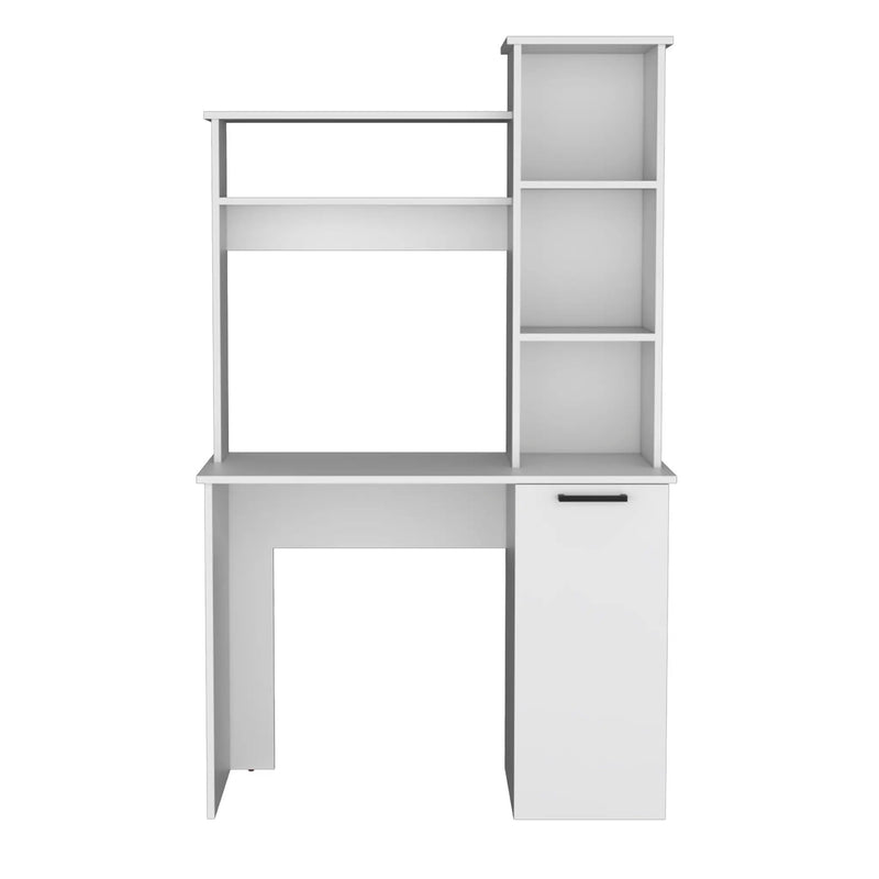 Carson Computer Desk with Hutch, Single Door Cabinet, and Shelves by HouseOfZazla