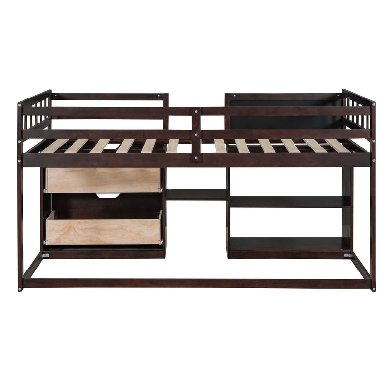 Low Loft Bed With Rolling Desk, Shelf And Drawers by HouseOfZazla