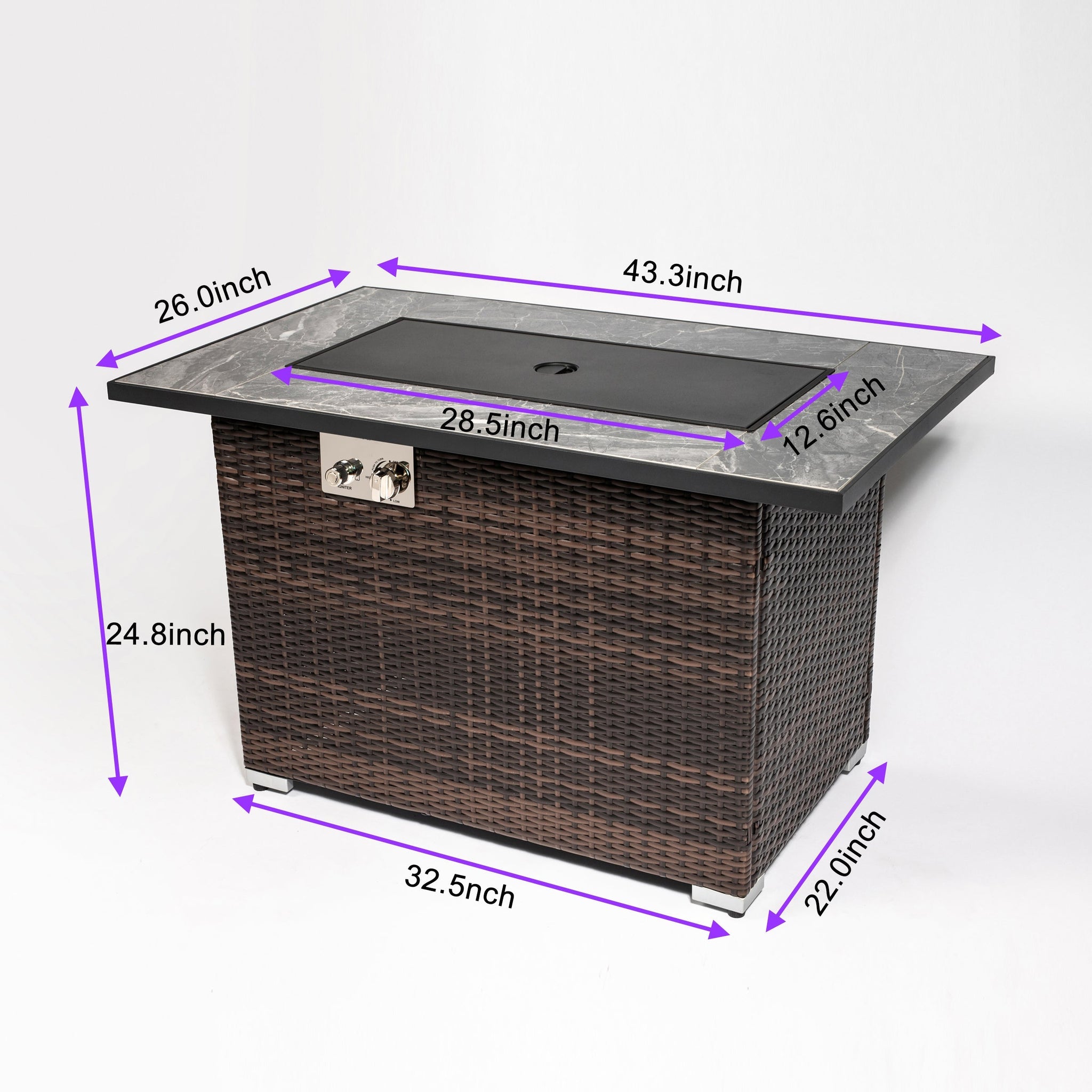 44' Propane Gas Fire Pit Table with Tile Top and Wicker Base by HouseOfZazla