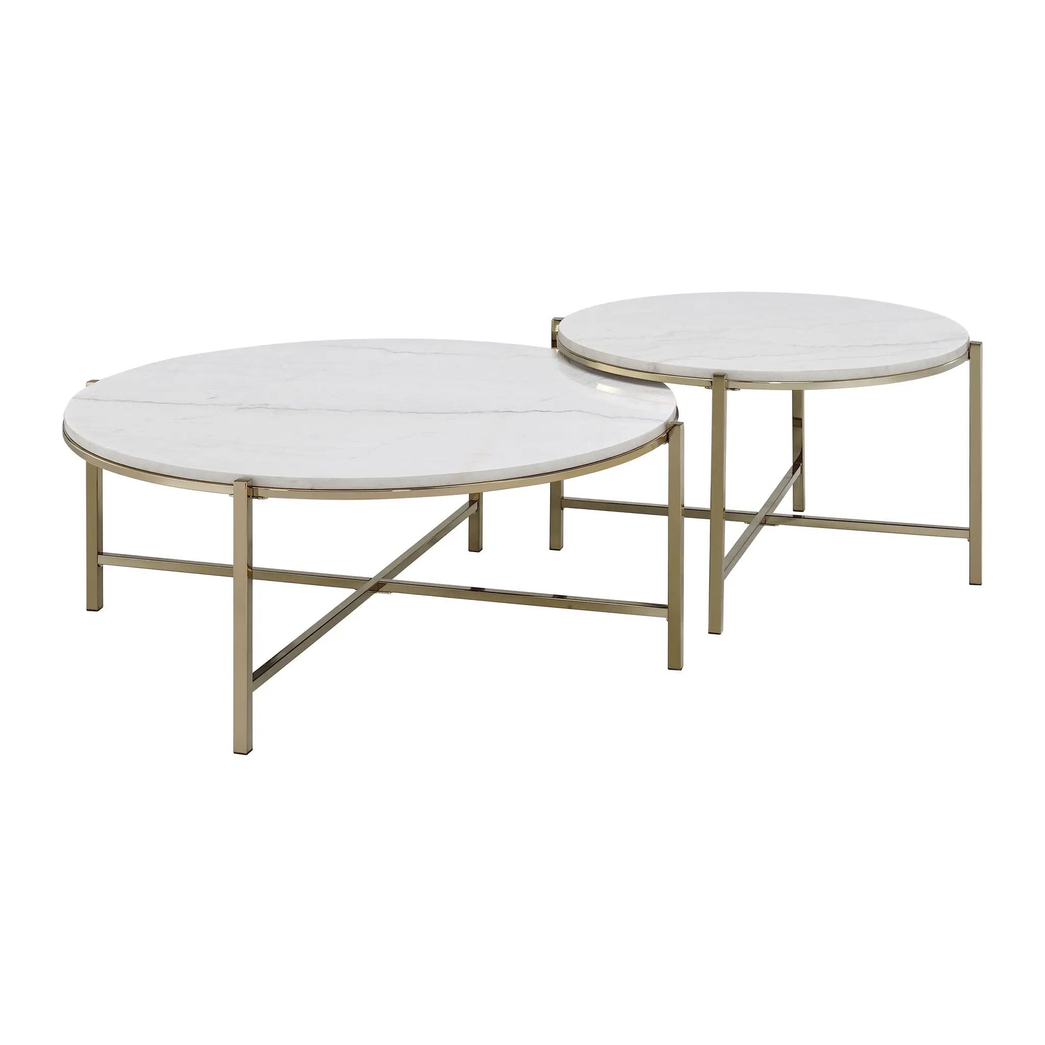 Zaidee Marble Top Nickel Nesting Table Set - White by HouseOfZazla