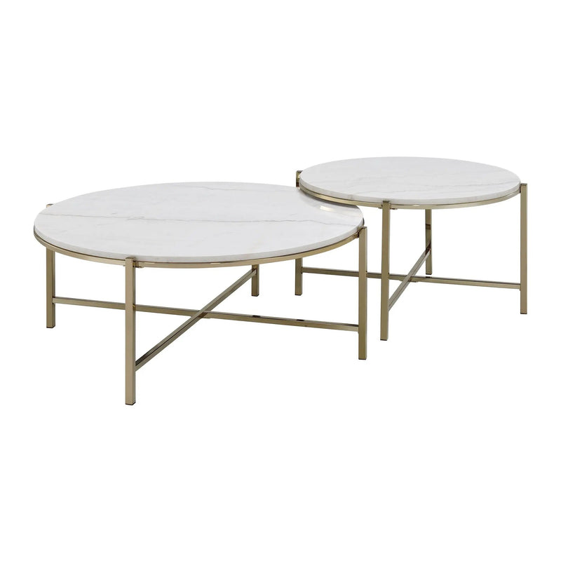 Zaidee Marble Top Nickel Nesting Table Set - White by HouseOfZazla
