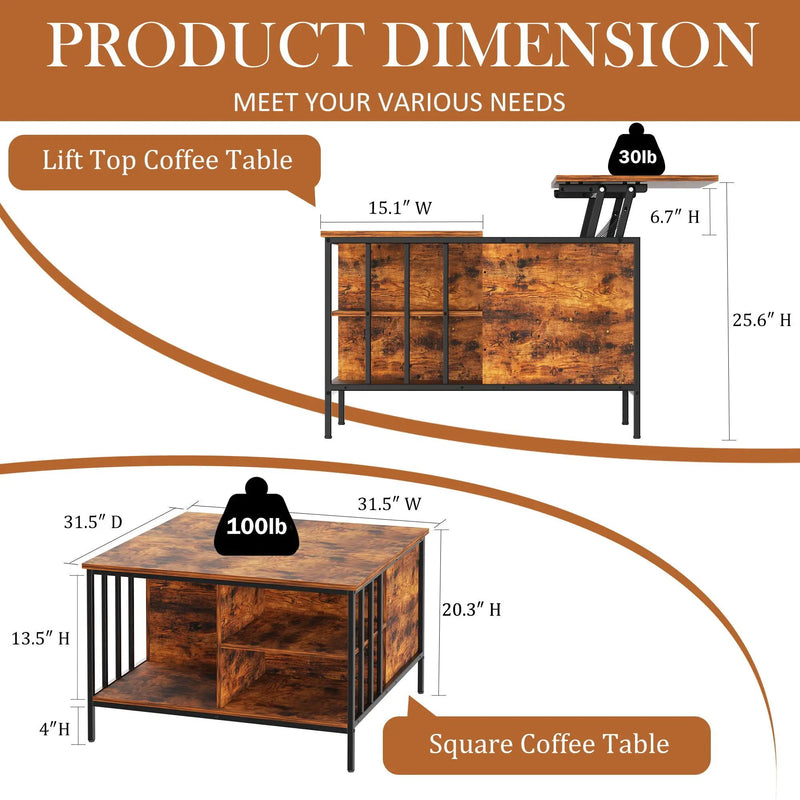 Lift Top Coffee Table With Storage Adjustable Height - Black by Unique Piece Furniture