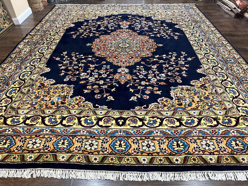 Indo Persian Rug 12x15, Mahal Sarouk Rug 12 x 15, Wool Hand Knotted Vintage Carpet, Navy Blue, Oversized Rug, Center Medallion by Jewel Rugs