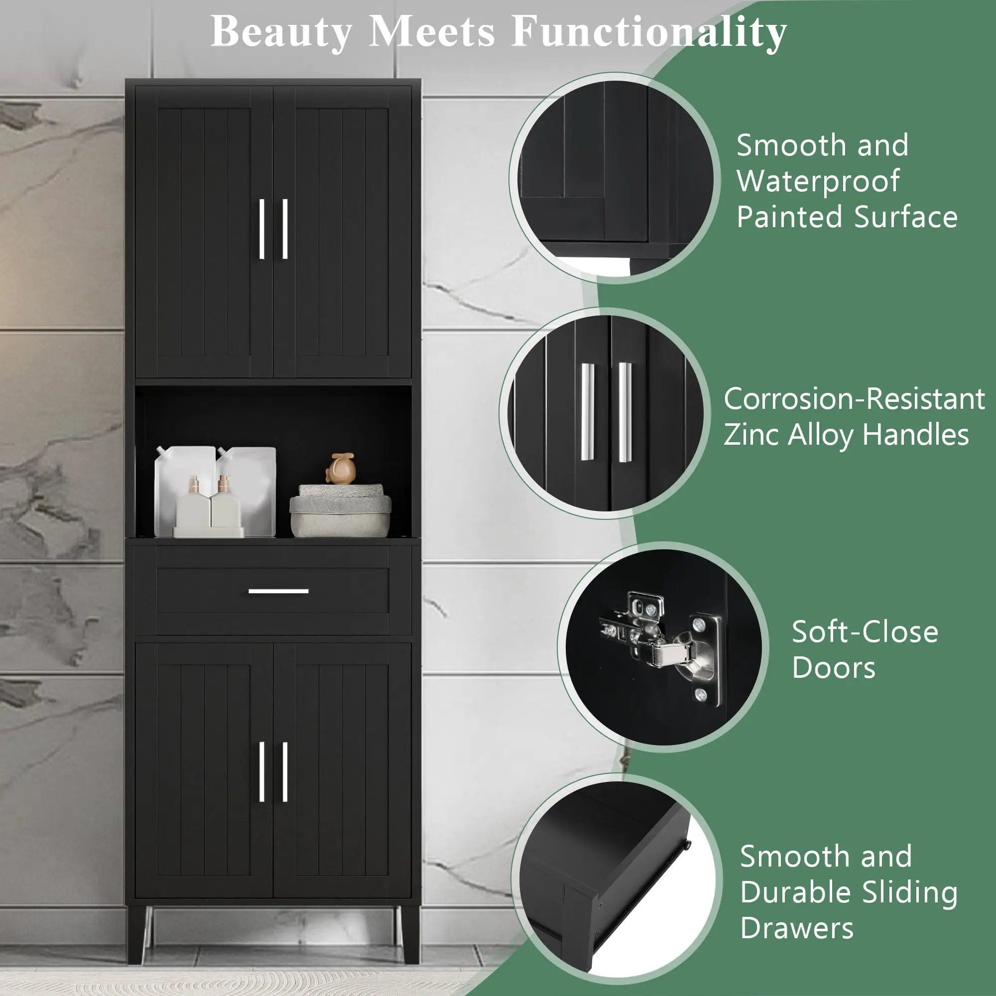 Freestanding Tall Bathroom Cabinet With Soft Close Doors And Adjustable Shelves by HouseOfZazla