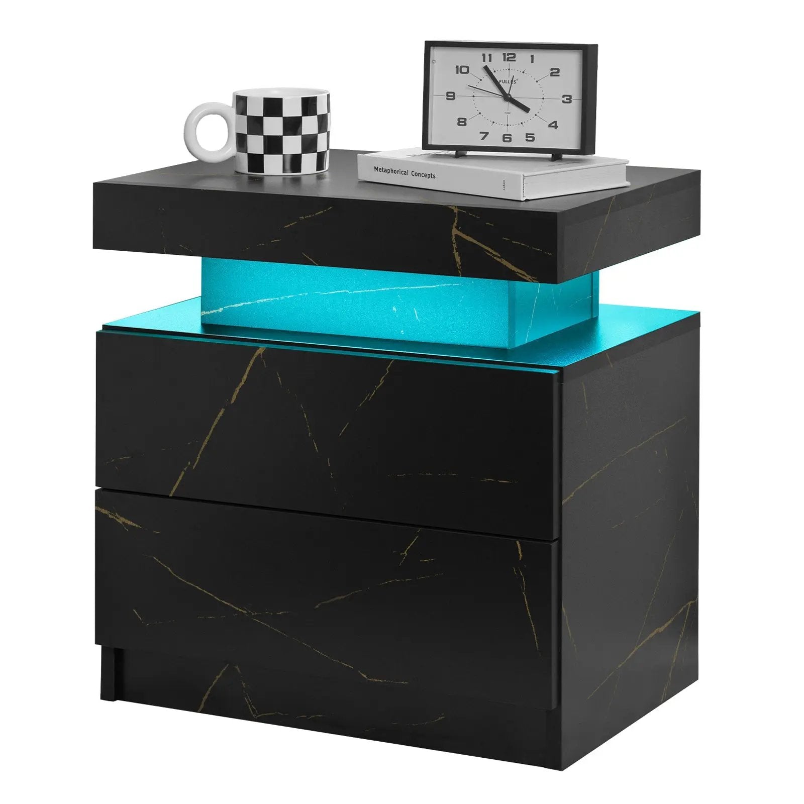 Nightstand LED Bedside Table Cabinet Lights Modern End Side with 2 Drawers by HouseOfZazla