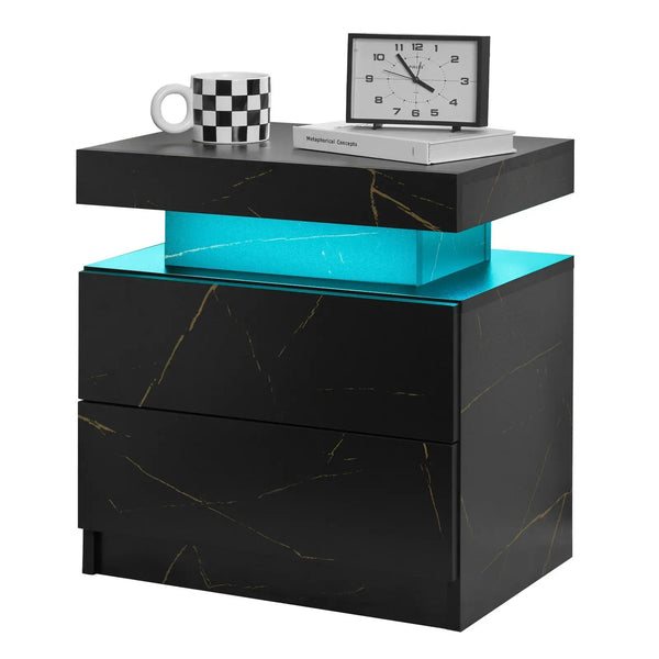 Nightstand LED Bedside Table Cabinet Lights Modern End Side with 2 Drawers, photo 2 of 2