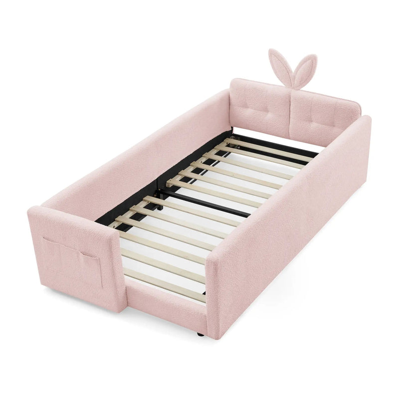 Cute Rabbit Ear Upholstered Platform Bed Frame With Safety Rail by Unique Piece Furniture