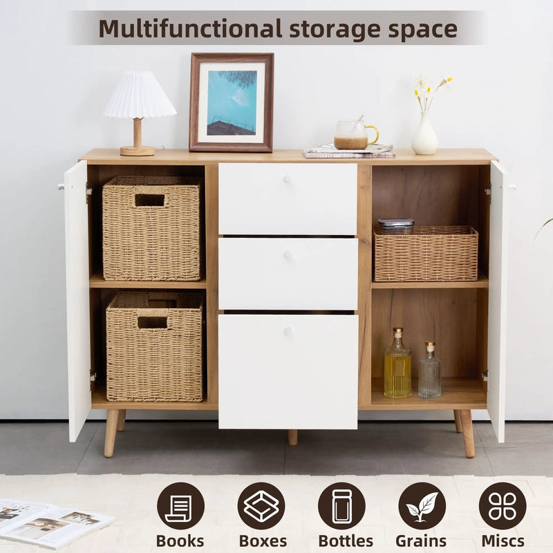 Sideboard Buffet Cabinet With 3 Drawers & 2 Doors, Buffet Cabinet With Adjustable Shelves For For Living Room Dining Room Hallway, Kitchen - White by HouseOfZazla