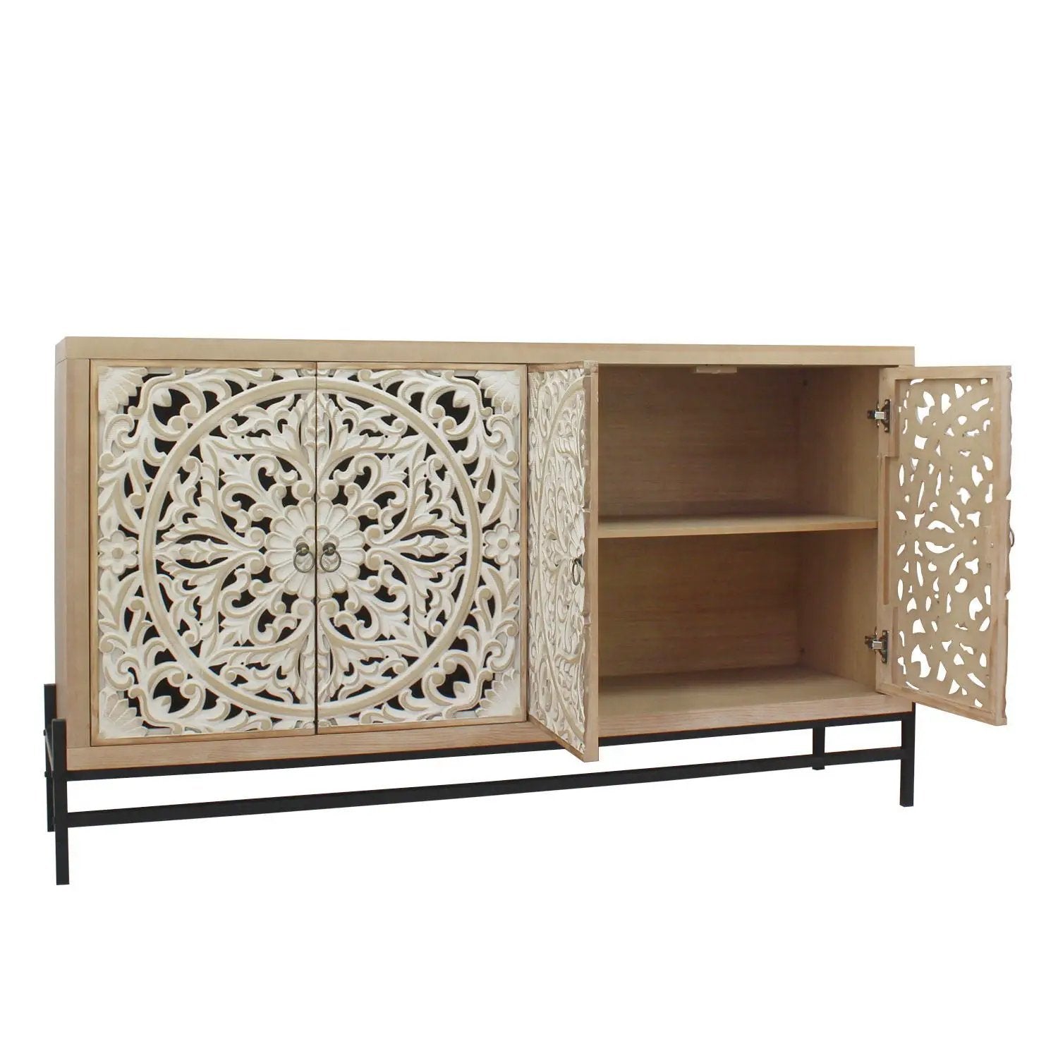 Carved 4 Door Cabinet, Storage Sideboard For Living Room - Multi by Unique Piece Furniture