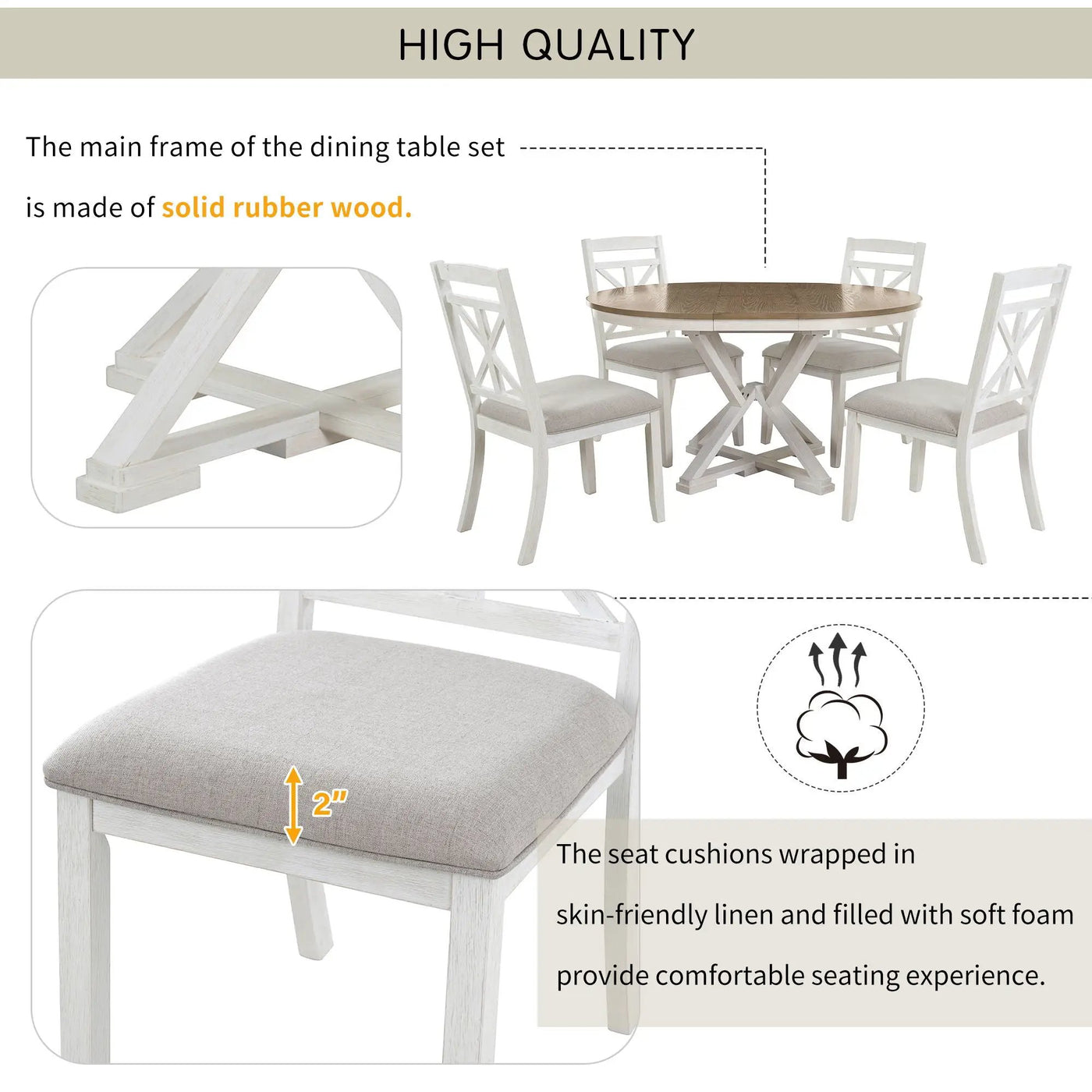 Dining Set With Extendable Round Table And 4 Upholstered Chairs by HouseOfZazla