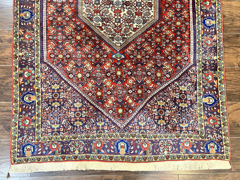 Persian Bidjar Rug 4x6, Handmade Oriental Carpet, Fine Weave, Herati Mahi Pattern, Vintage, Red, 300 KPSI by Jewel Rugs