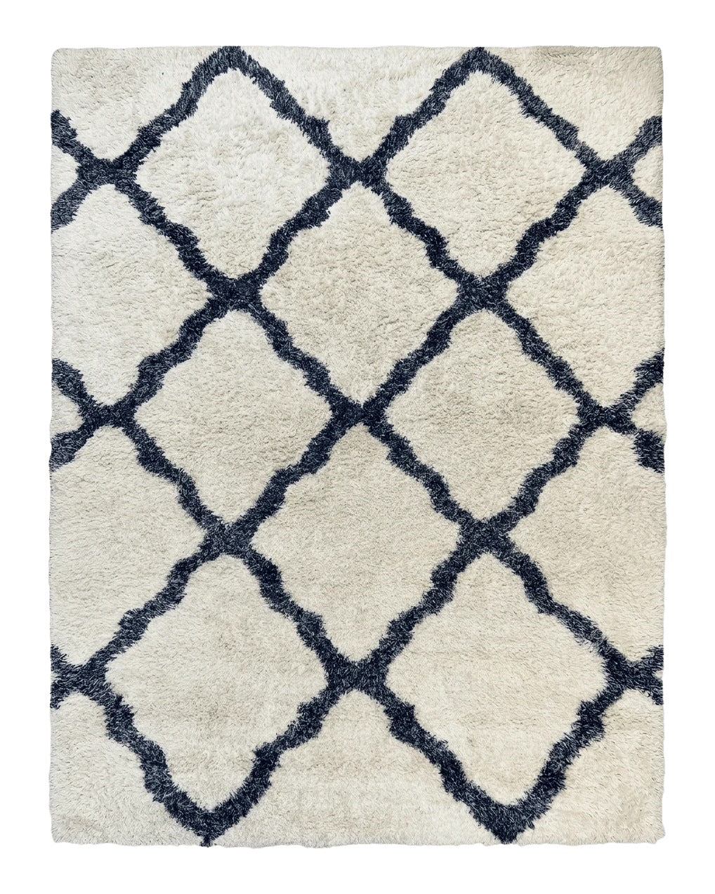 Modern Shag Rug 9x12, Ivory and Dark Blue, Diamond Pattern, Soft, Room Sized, Contemporary Rug, Plush by Jewel Rugs