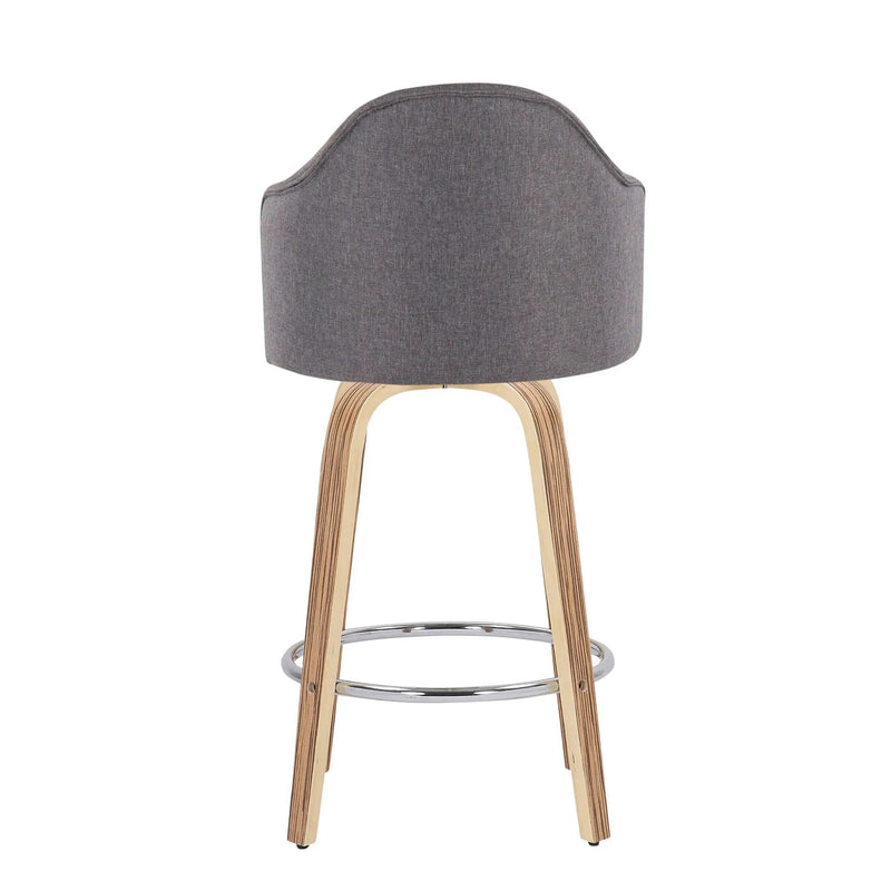 Ahoy - Mid-Century Modern Fixed Height Counter Stool With Zebra Legs / Round Chrome Footrest (Set of 2) - Gray by HouseOfZazla