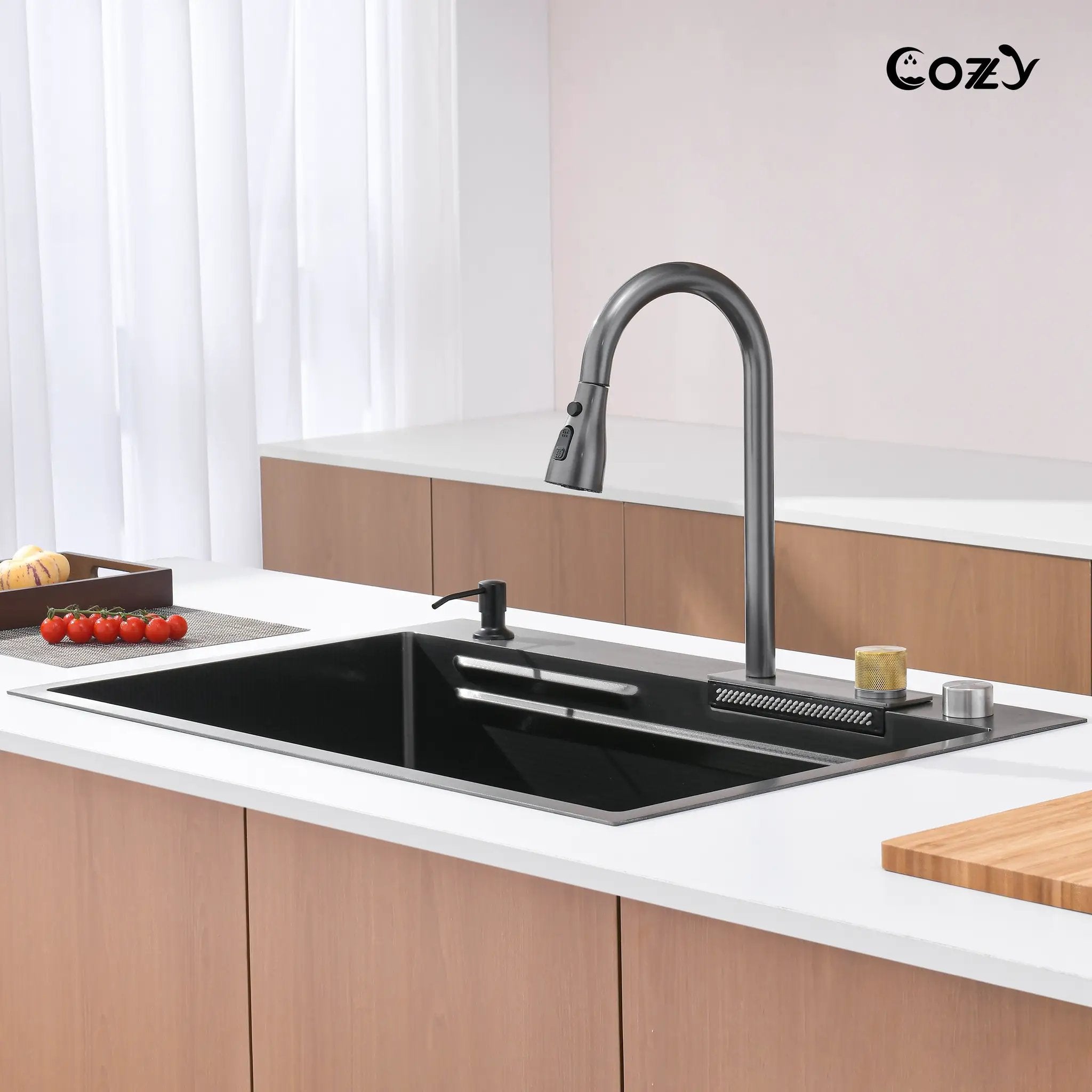 Waterfall Kitchen Sink, Stainless Steel Single Bowl by HouseOfZazla