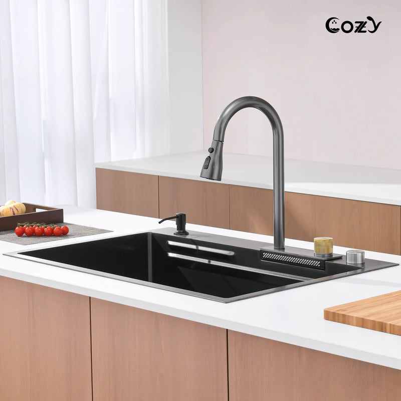 Waterfall Kitchen Sink, Stainless Steel Single Bowl by HouseOfZazla
