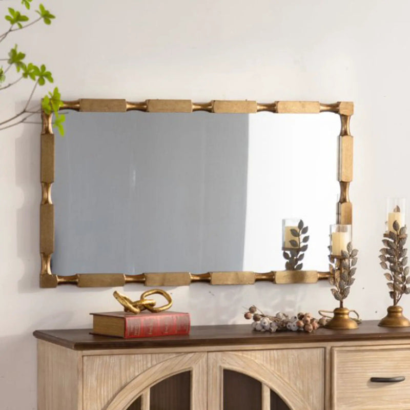 Gold Bamboo-Style Rectangular Wall Mirror, Textured Frame for Living Room/Bedroom/Entryway by HouseOfZazla