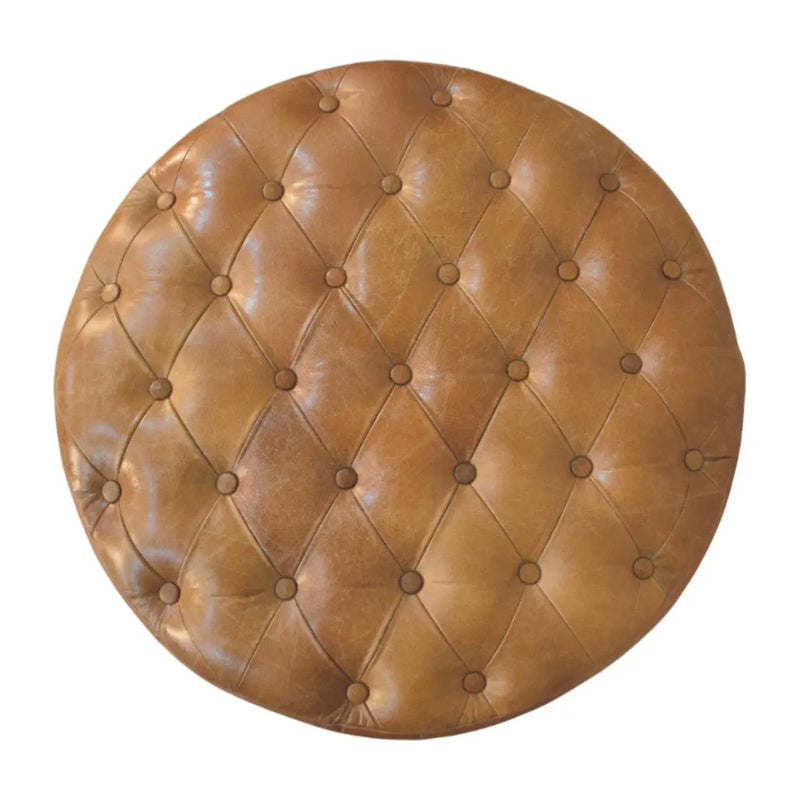 Buffalo - Round Ottoman With Castor Legs - Brown by HouseOfZazla