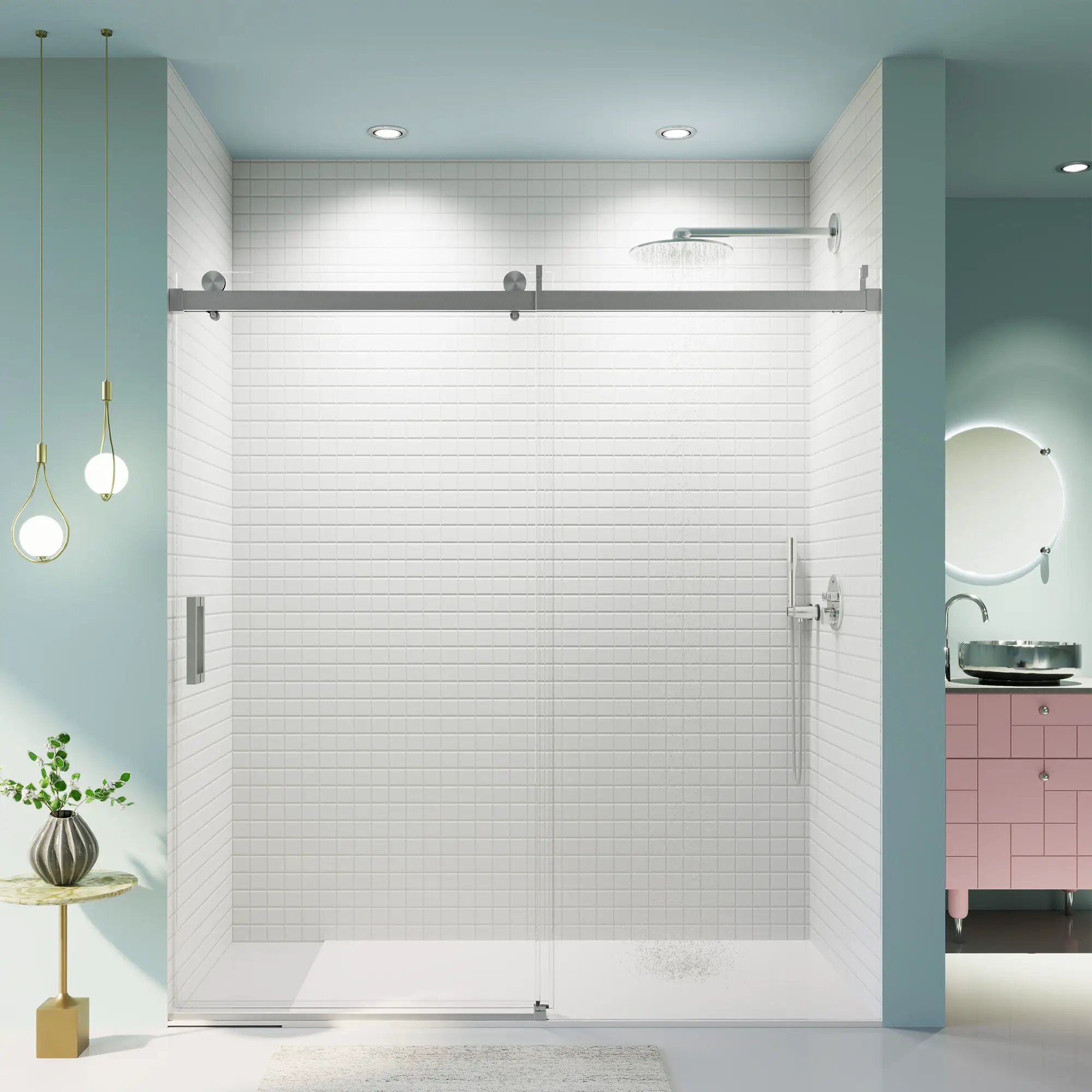 Frameless Sliding Shower Door With Soft- Close, 3 / 8" Tempered Glass by HouseOfZazla