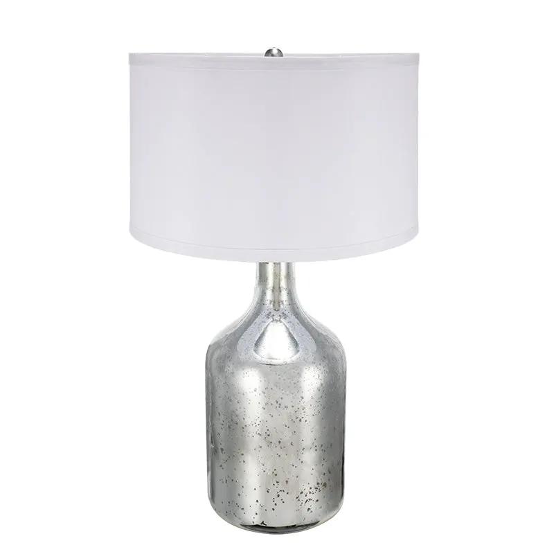 Silver Round Table Lamp with White Fabric Shade by HouseOfZazla