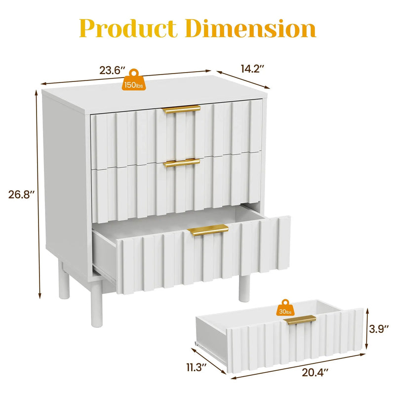 3 Drawer Dresser with Fluted Panel Design by HouseOfZazla