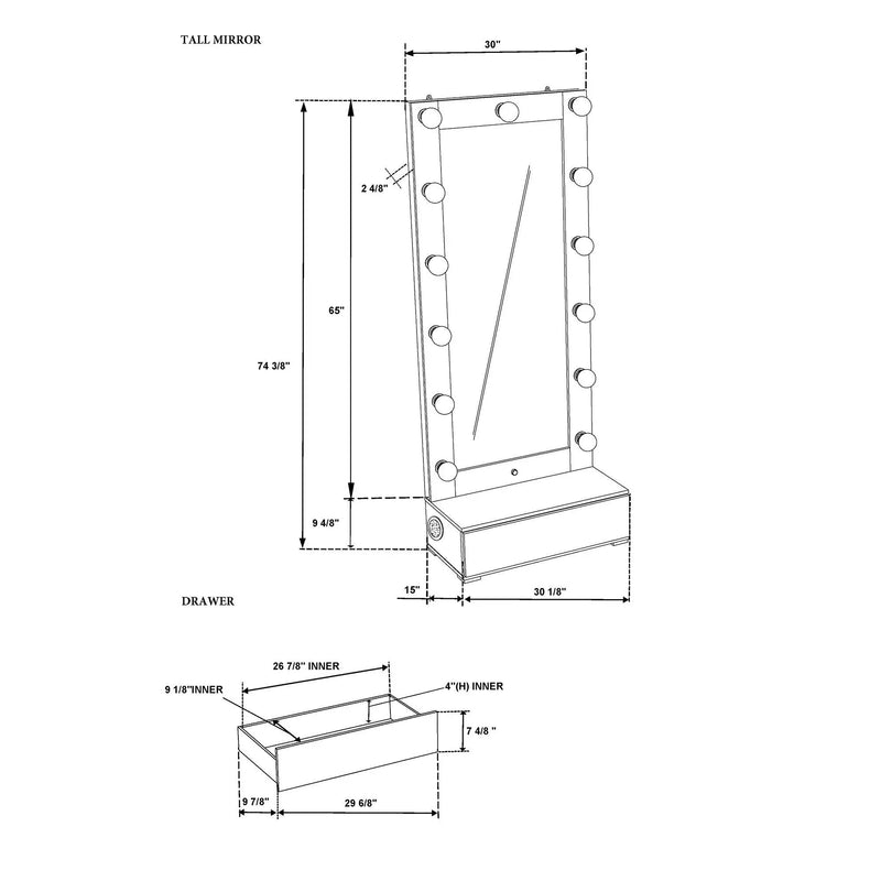 Elisa - Narrow Tall Mirror With Speaker And Drawer by Unique Piece Furniture