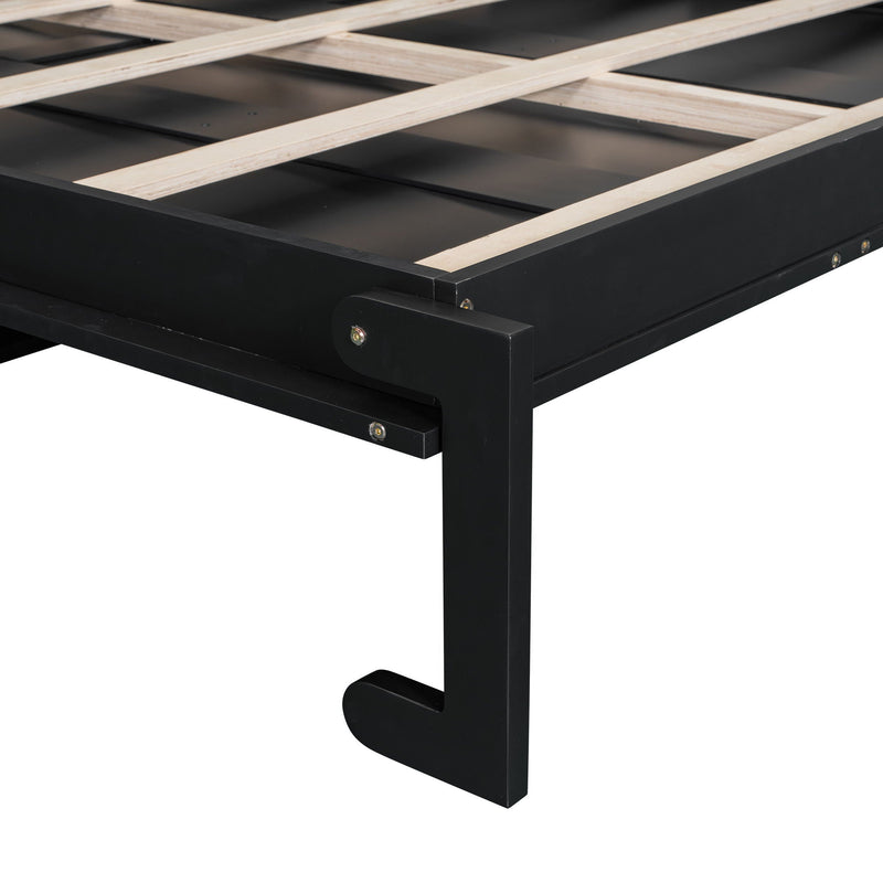 French Style Murphy Platform Bed With Shelf, Side Cabinets, Drawers And LED