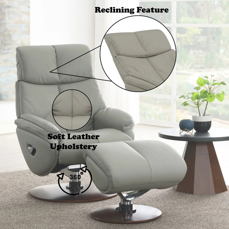 Kandoro Top Grain Leather Accent Chair With Swivel & Ottoman - Gray by HouseOfZazla