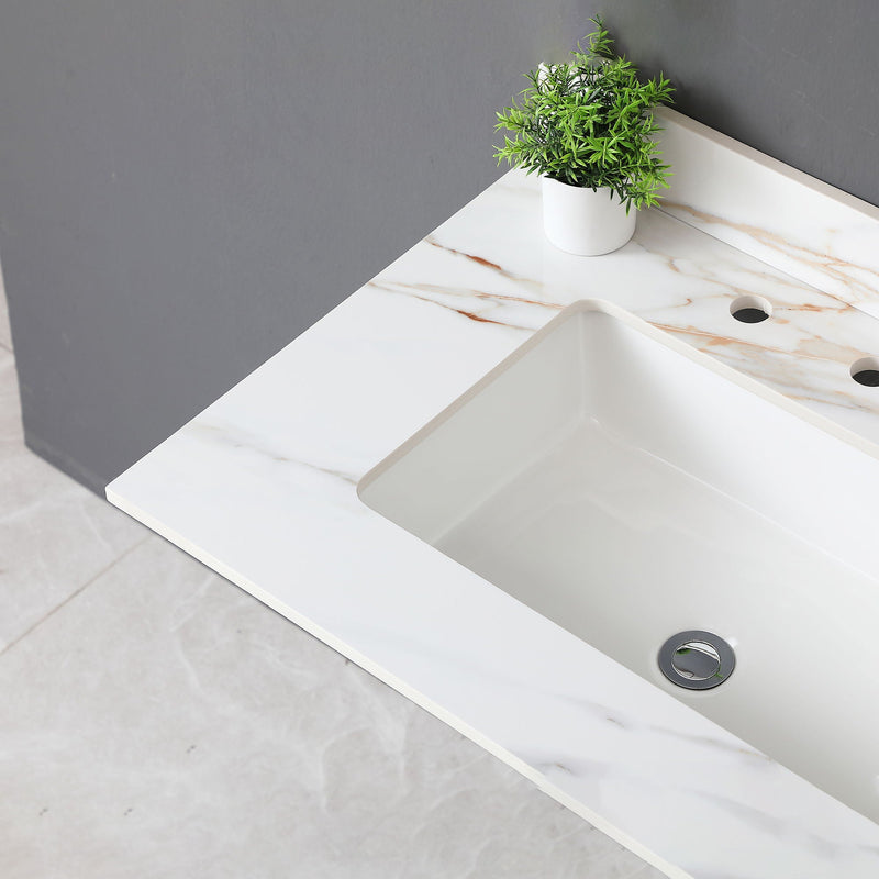 Vanity Top With Undermount Sink And Backsplash, Sintered Stone by HouseOfZazla