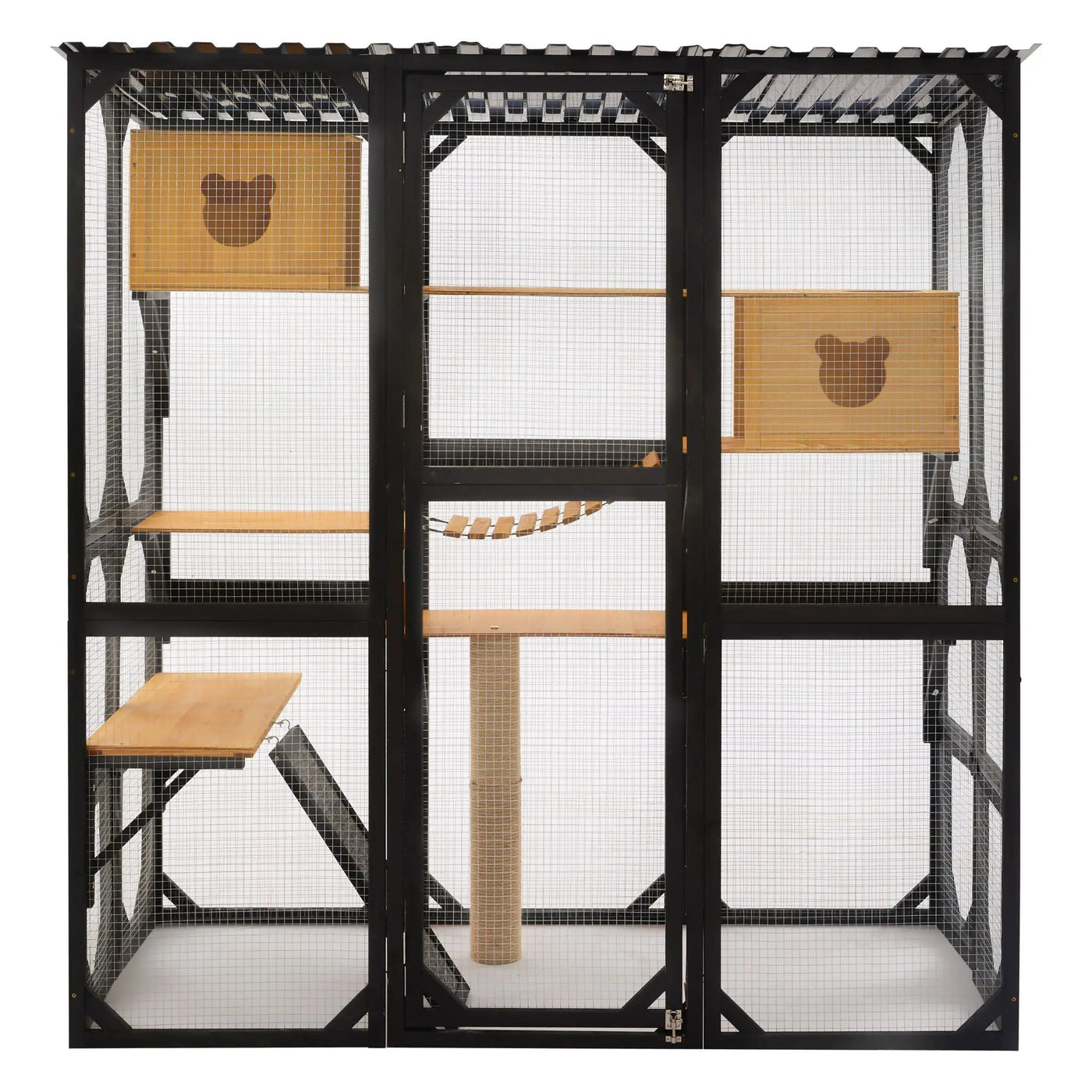 Outdoor Cat Enclosure With Sleeping Houses, Jumping Platforms, Scratching Post by HouseOfZazla