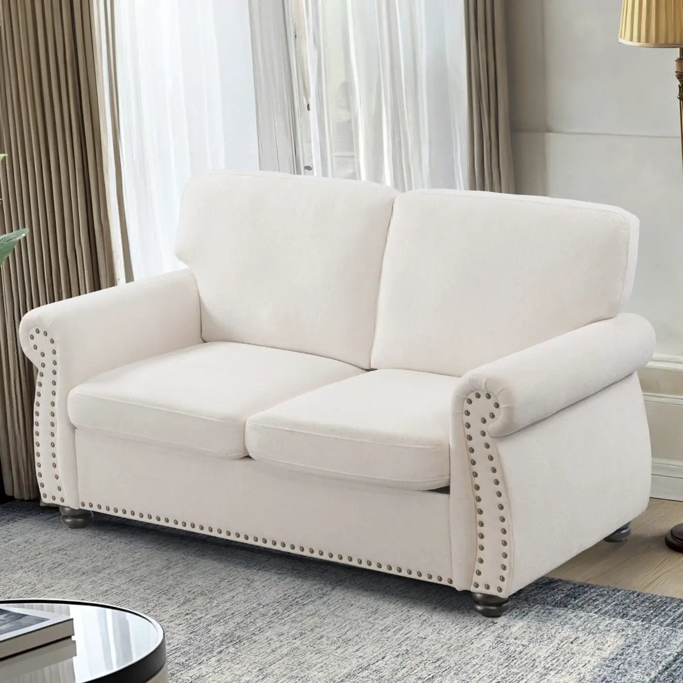 Soft Loveseat, Upholstered 2 Seater Couch, Loose Back Cushions And Turned Legs by HouseOfZazla