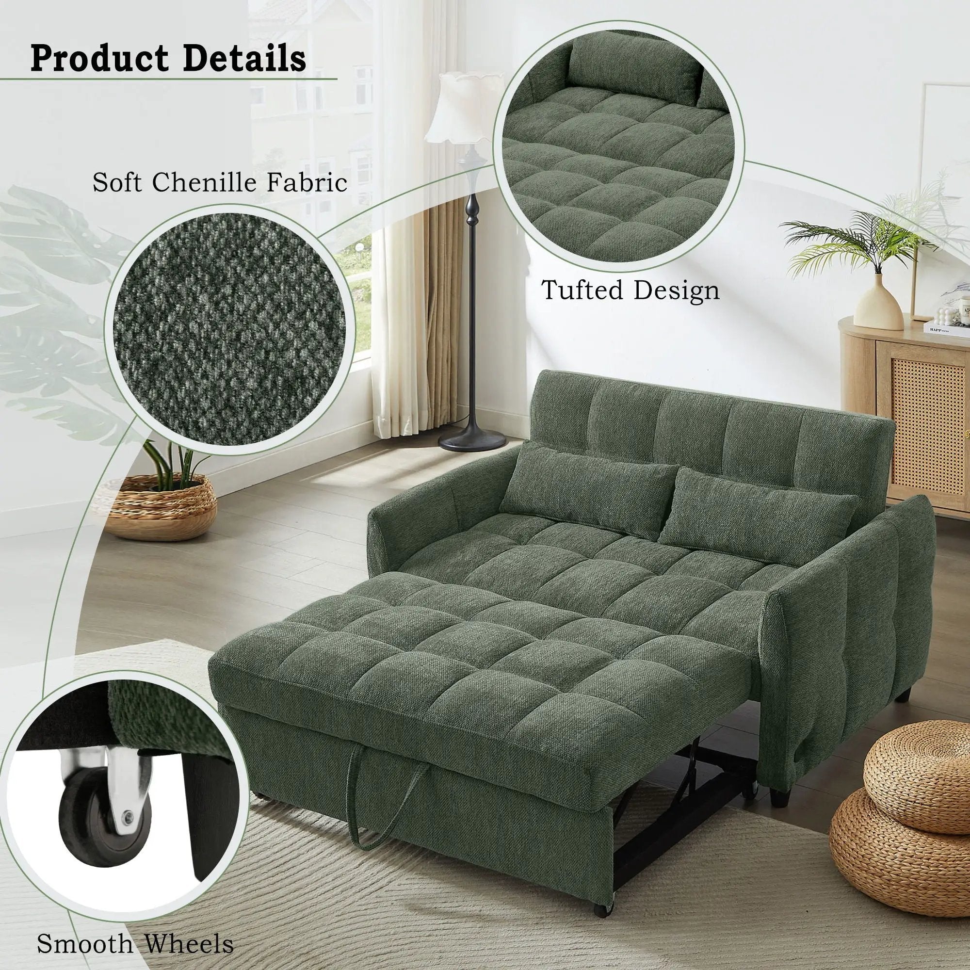 Loveseat Sofa Pull-Out Bed With Adjustable Backrest, 3 USB Ports And 2 Lumbar Pillows For Living Room by HouseOfZazla