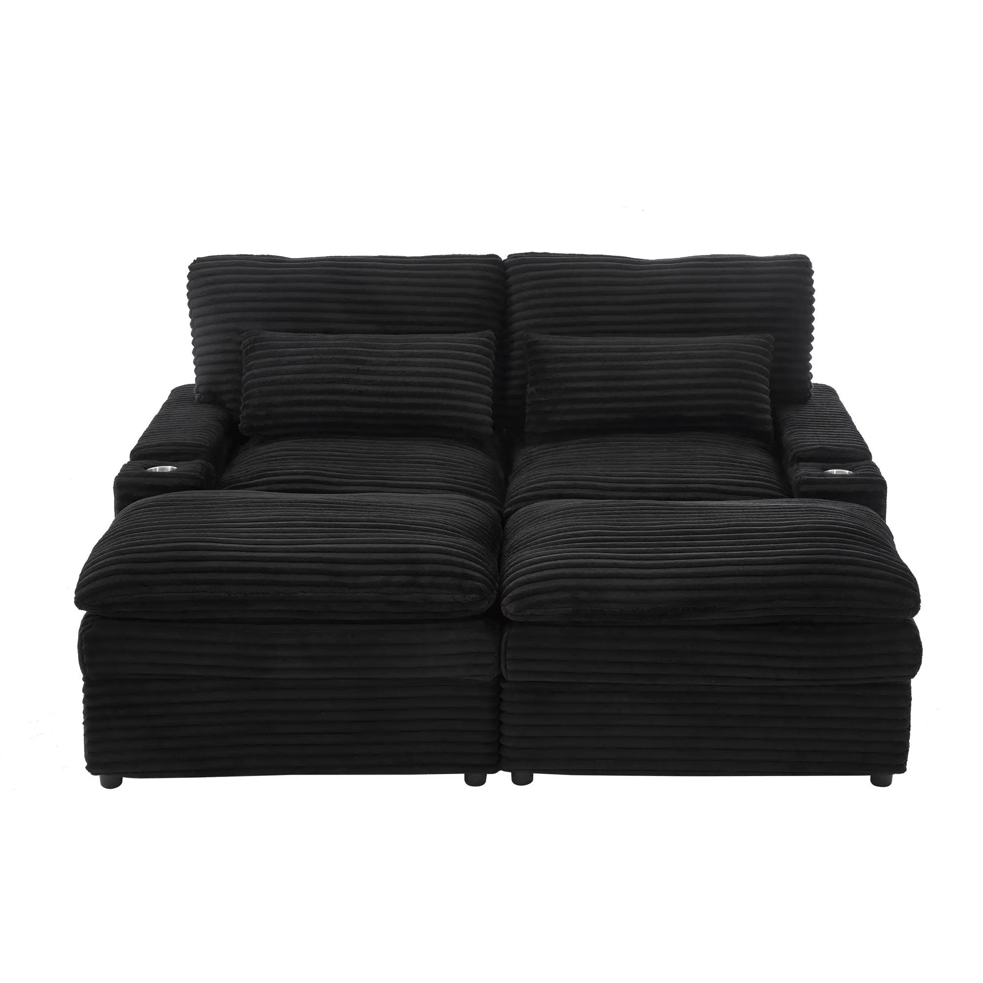 Convertible Loveseat Sofa With Storage, USB Ports, Cup Holders by HouseOfZazla