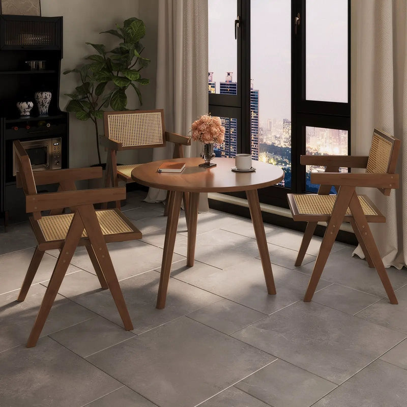 Modern Mid Century Dining Chairs (Set of 2), Rattan Accent Chairs, Comfy Armchairs, Outdoor Wood Chairs With Armrest - Walnut by HouseOfZazla