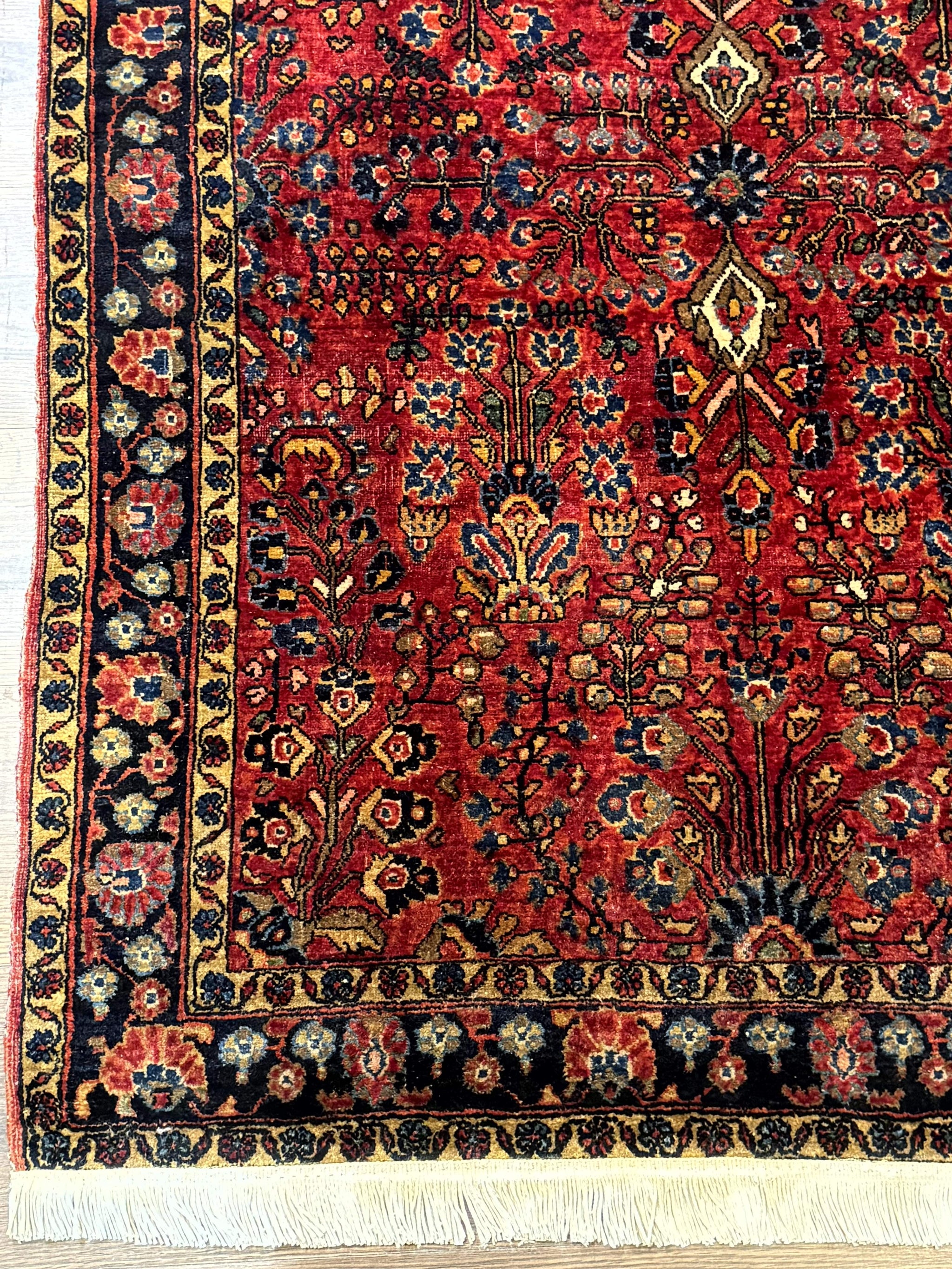 Antique Persian Sarouk Rug 3x4, Red, Floral, 1920s Wool Rug by Jewel Rugs