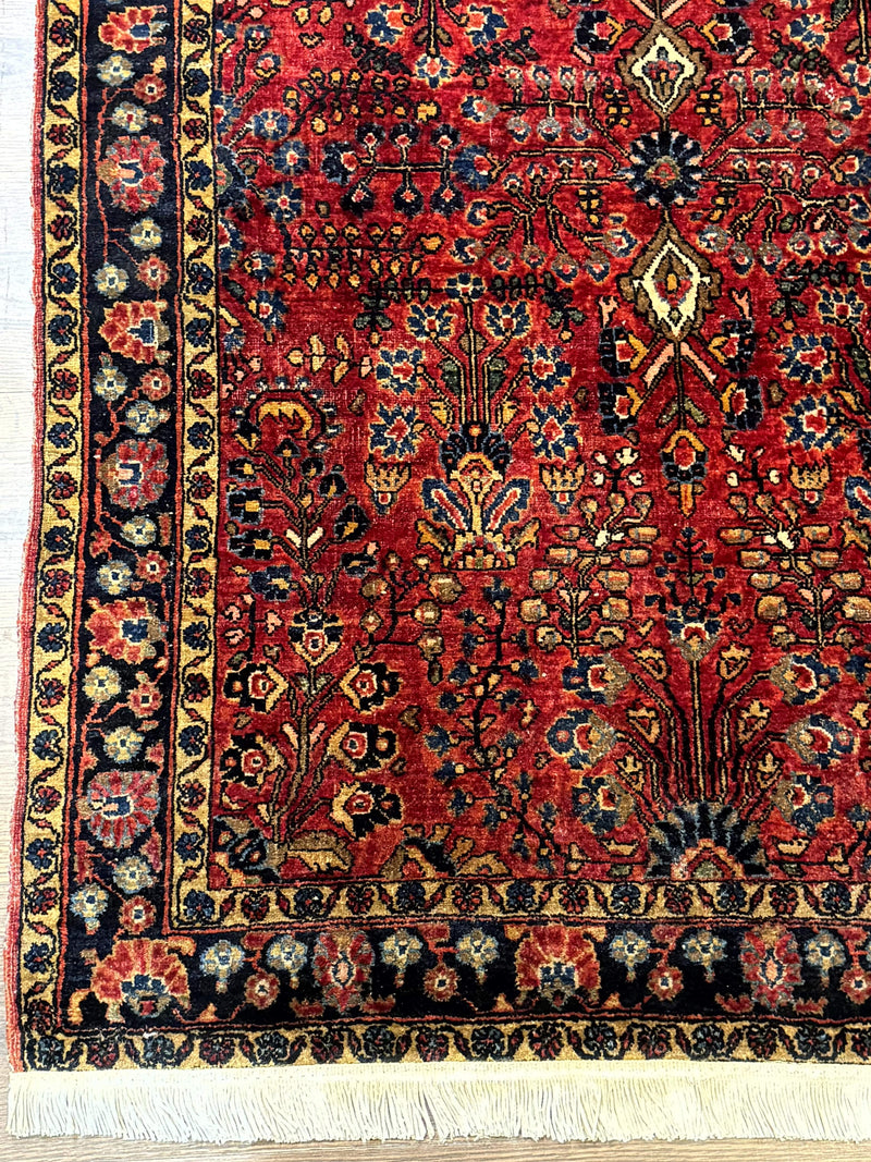 Antique Persian Sarouk Rug 3x4, Red, Floral, 1920s Wool Rug by Jewel Rugs