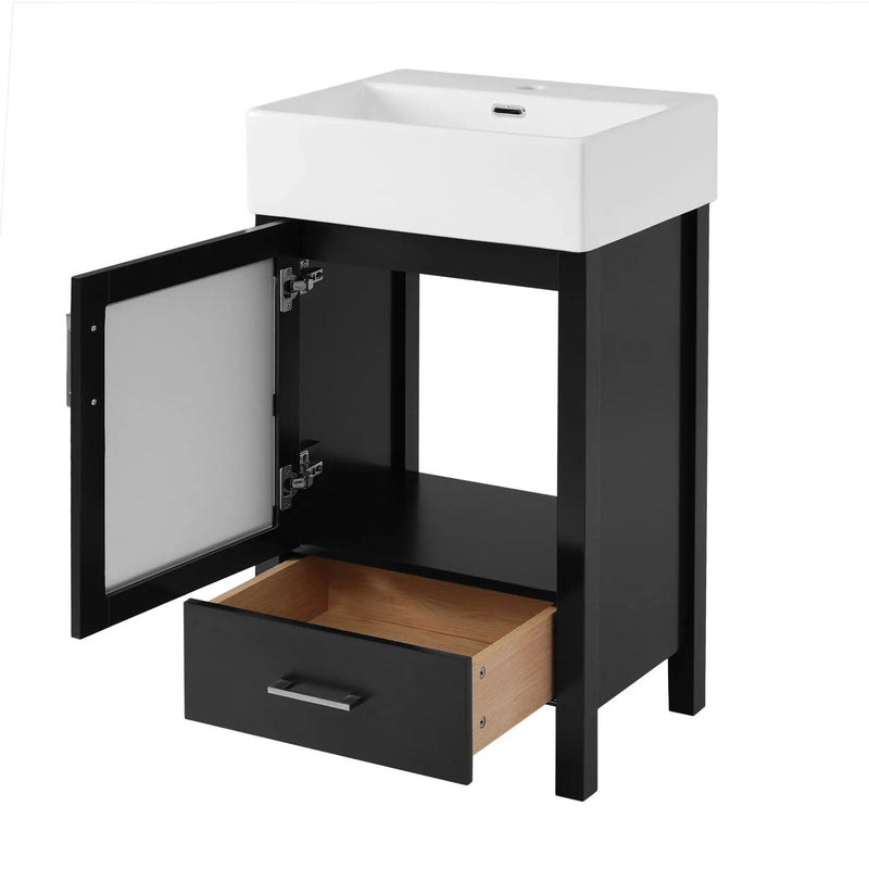 Bathroom Vanity With Ceramic Sink And Ample Storage, Ideal For Small Bathrooms by HouseOfZazla