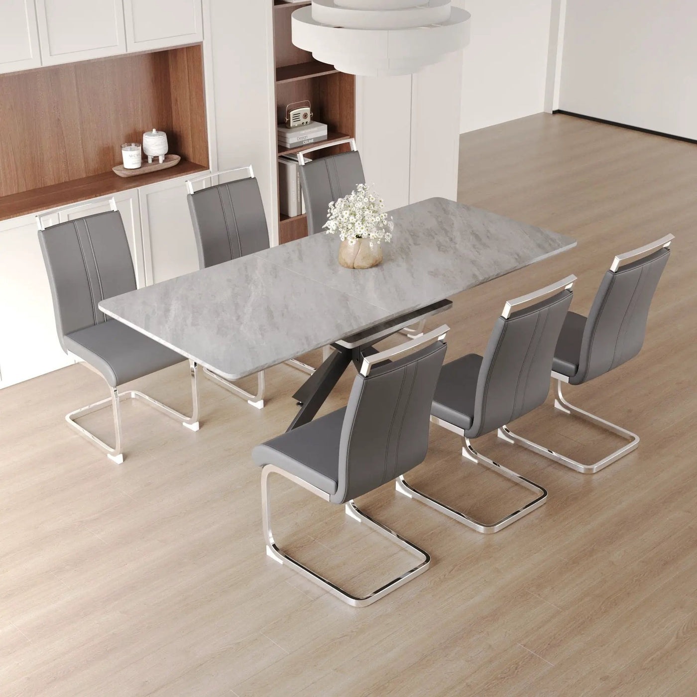 Modern Extendable Dining Table Set With Soft Padded Armless Chairs by Unique Piece Furniture